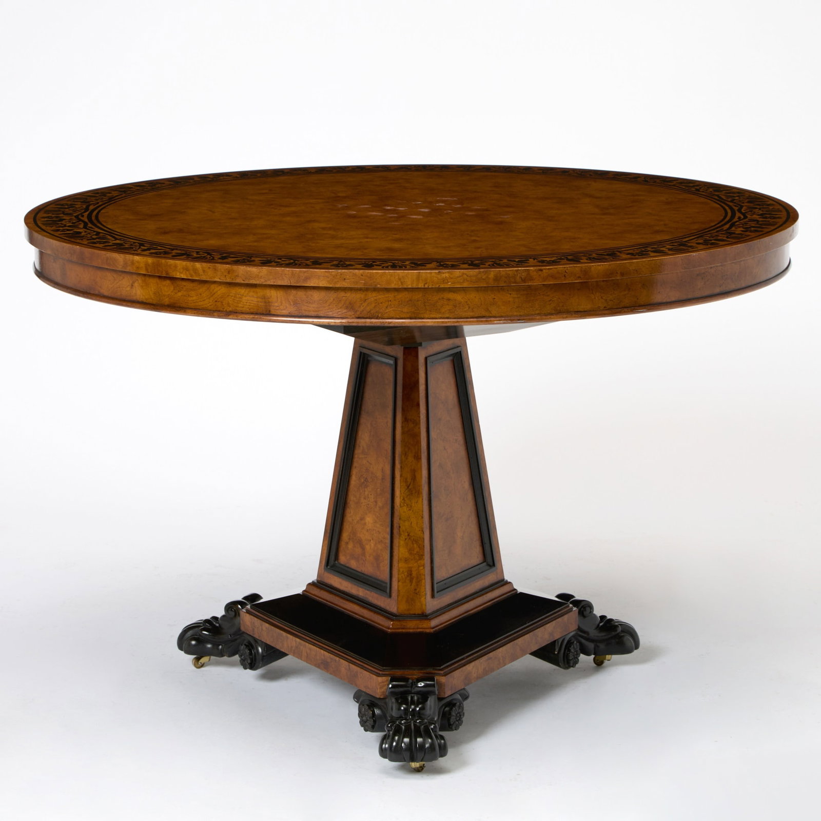 Baker Regency Style Ebony Inlaid Burl Ash Center Table (1 of 5)