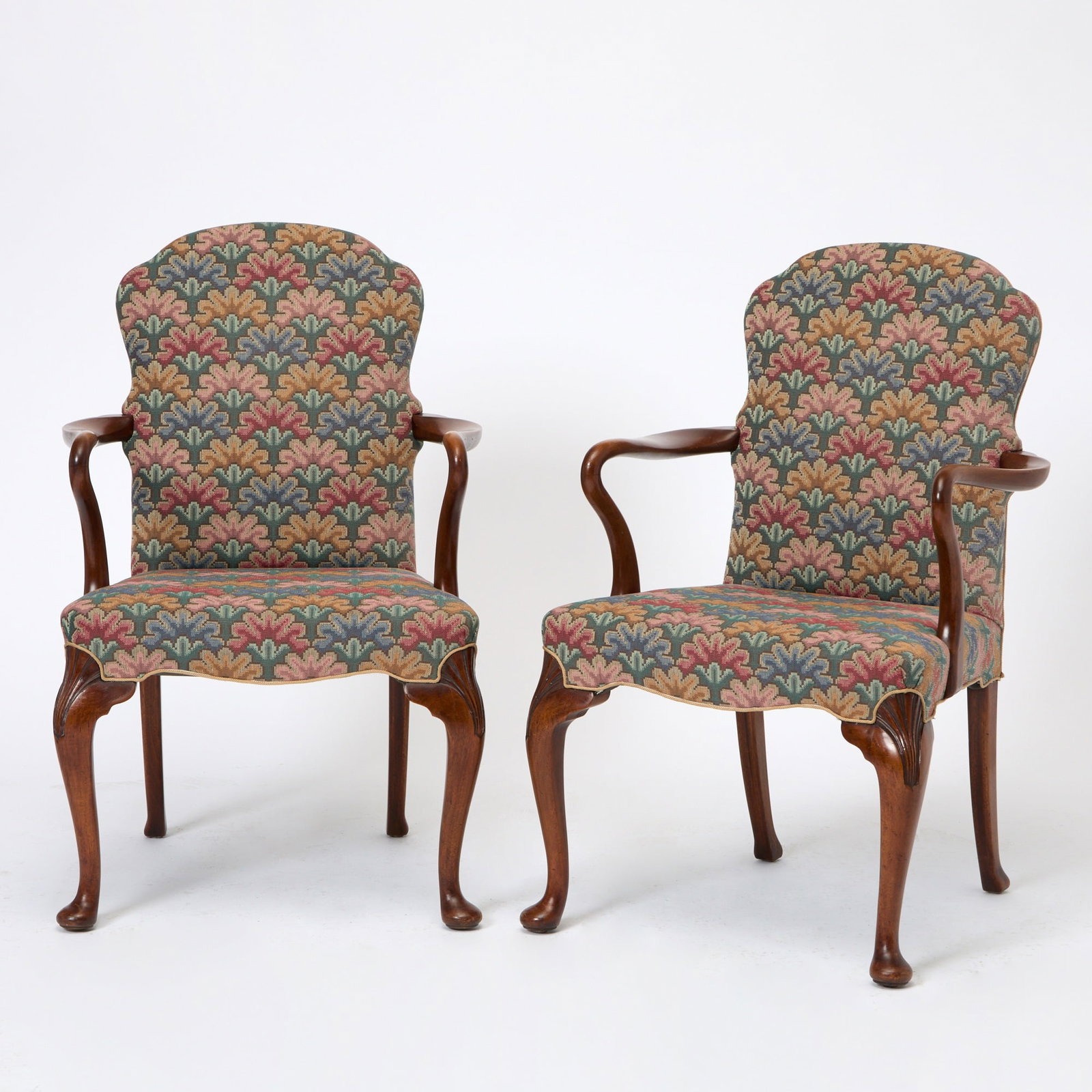 Pair of George II Style Upholstered Mahogany Armchairs (1 of 6)
