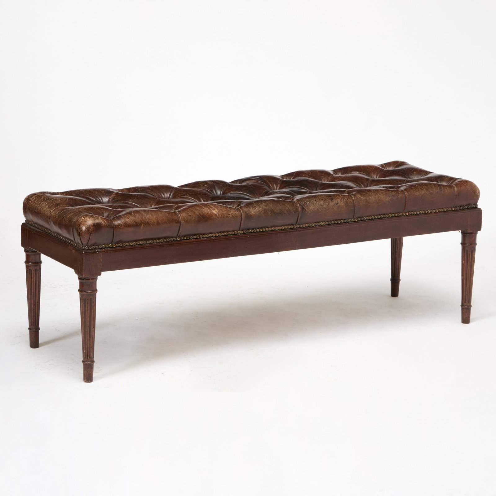 Regency Style Leather Upholstered Mahogany Bench (1 of 5)