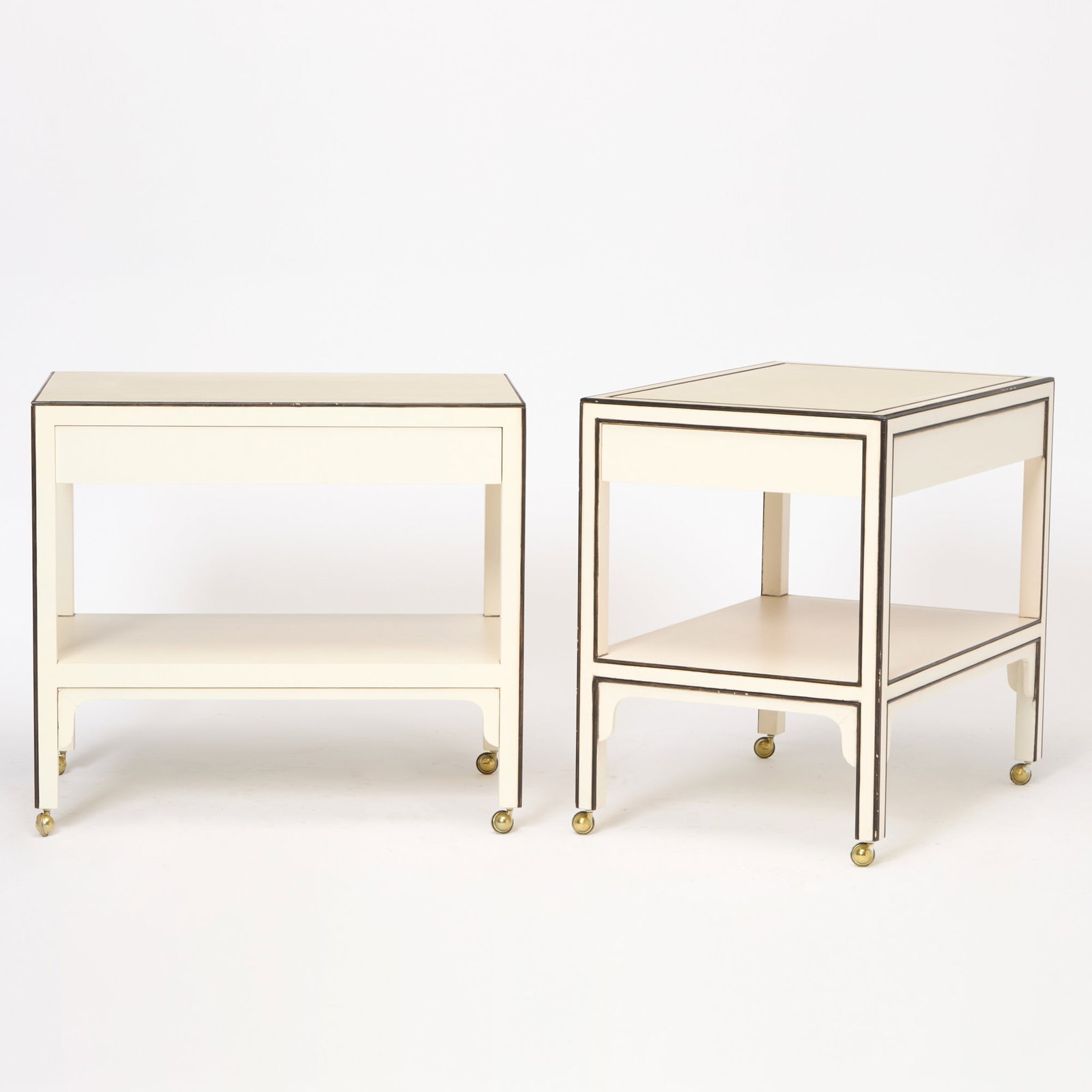 Pair of Modern Painted Side Tables: Late 20th century, designed by Mario Buatta. one drawer Height 27 inches, width 20 inches, depth 30 inches