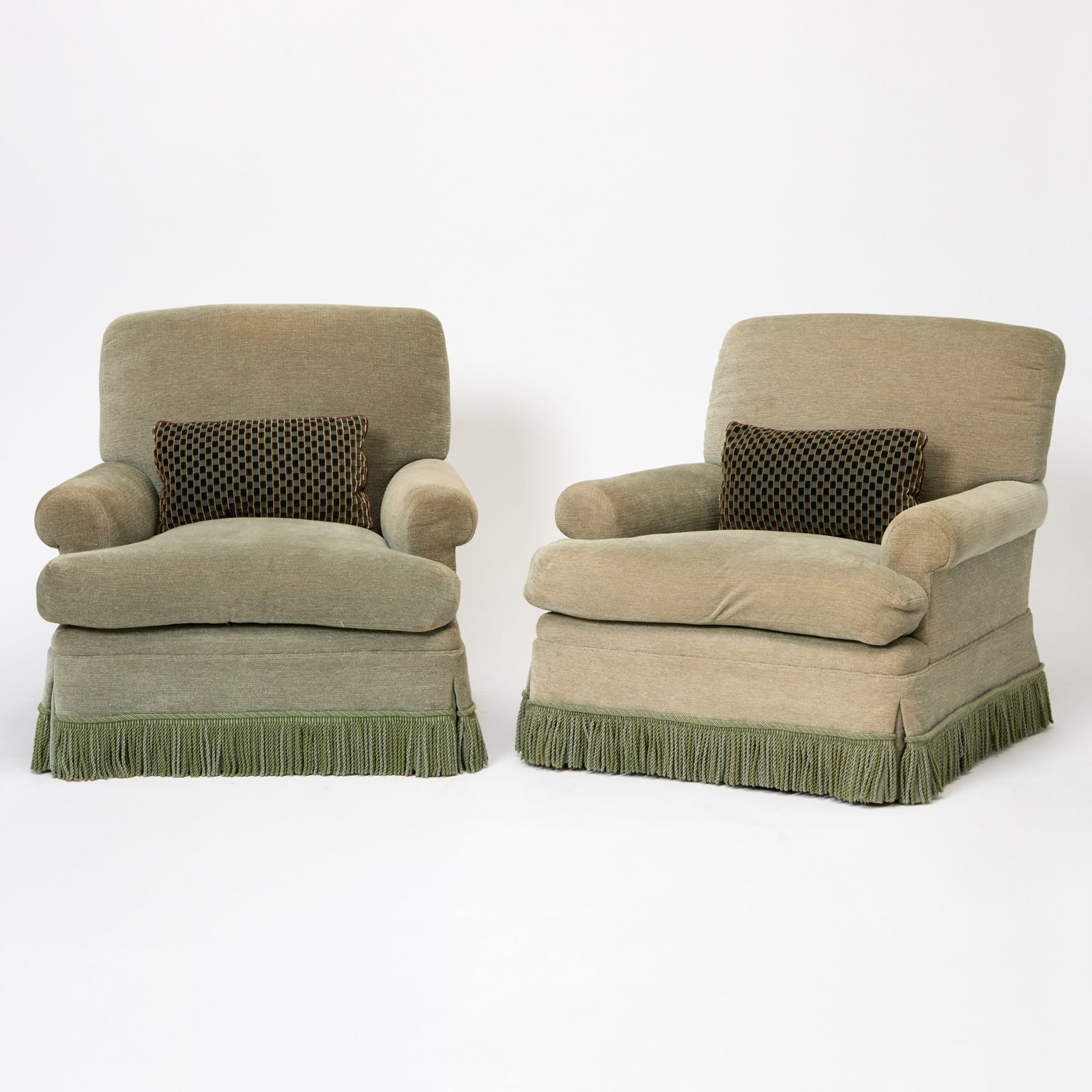 Pair of Fringed Upholstered Club Chairs (1 of 5)