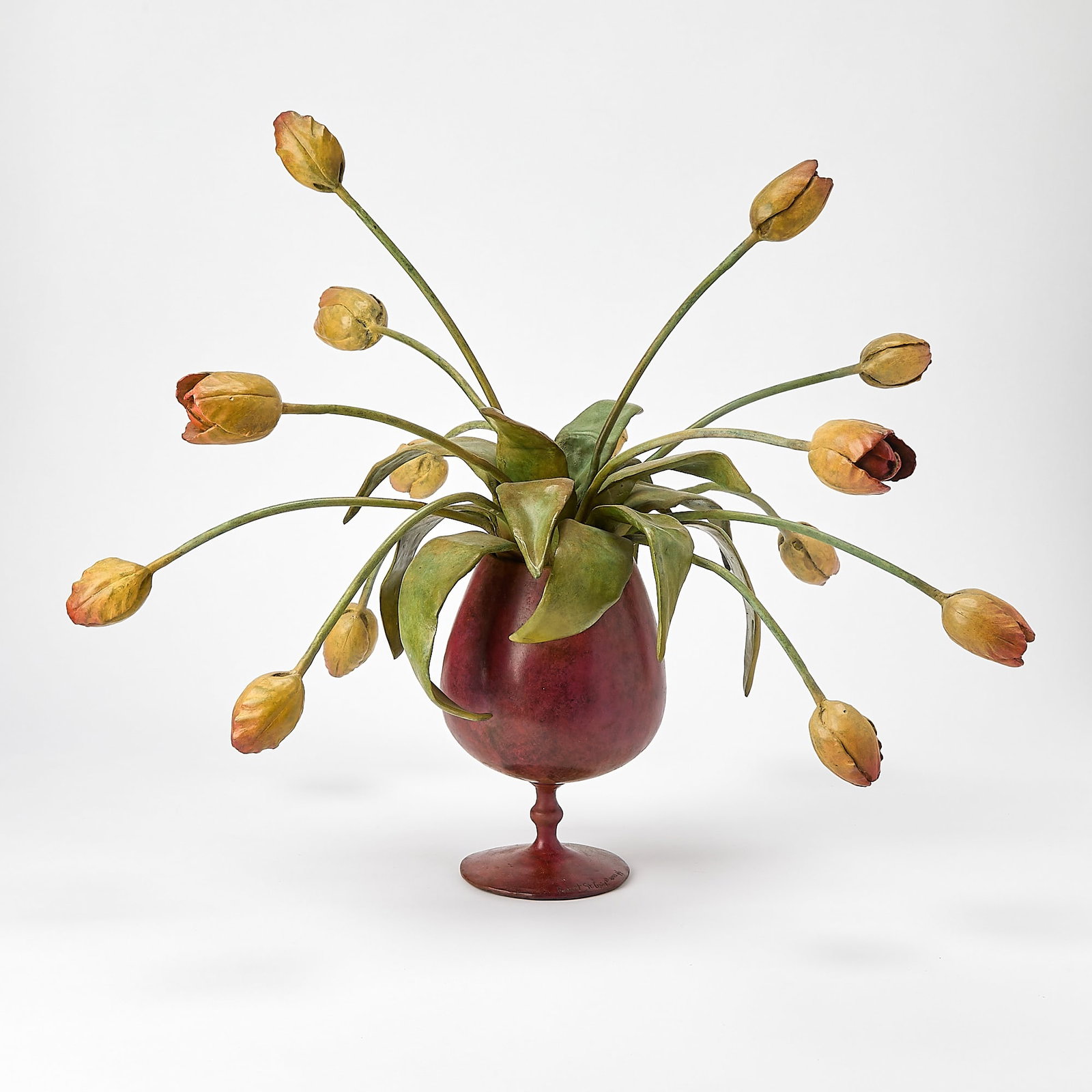 Robert St. Croix Painted Bronze Basket of Tulips: Signed and dated, 2003. Ed. no. 3/9Height 22 inches, width 27 inches.