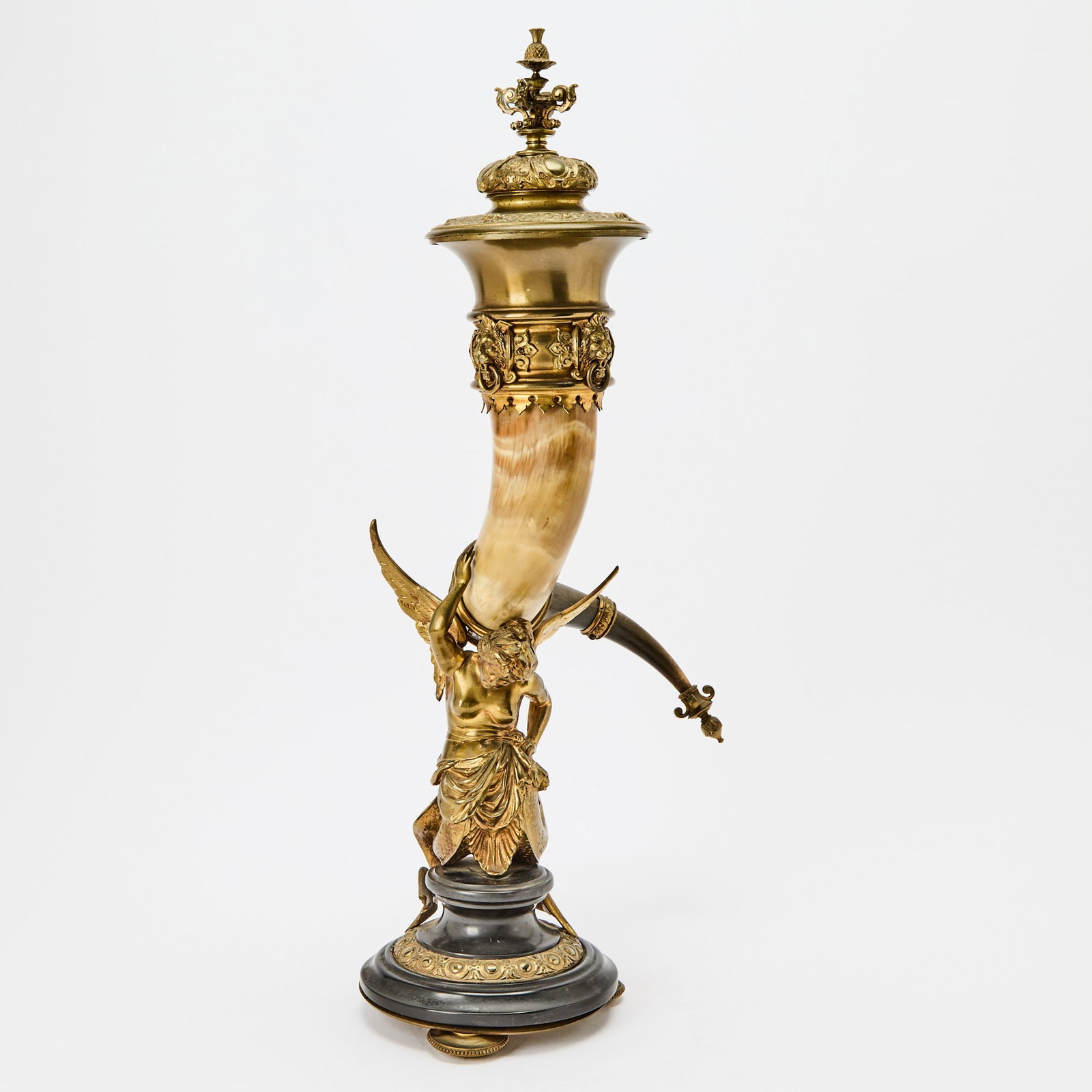 German Gilt-Bronze and Horn Cornucopia: Early 20th centuryHeight 23 1/2 inches.