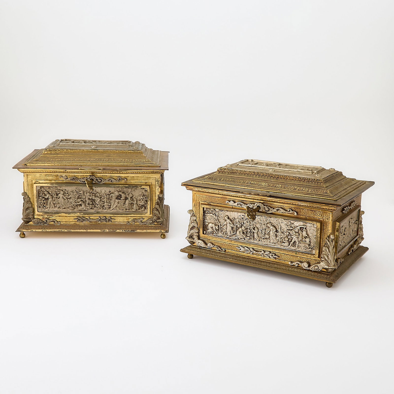 Pair of Spanish Gilt Bronze and Silvered Caskets (1 of 6)