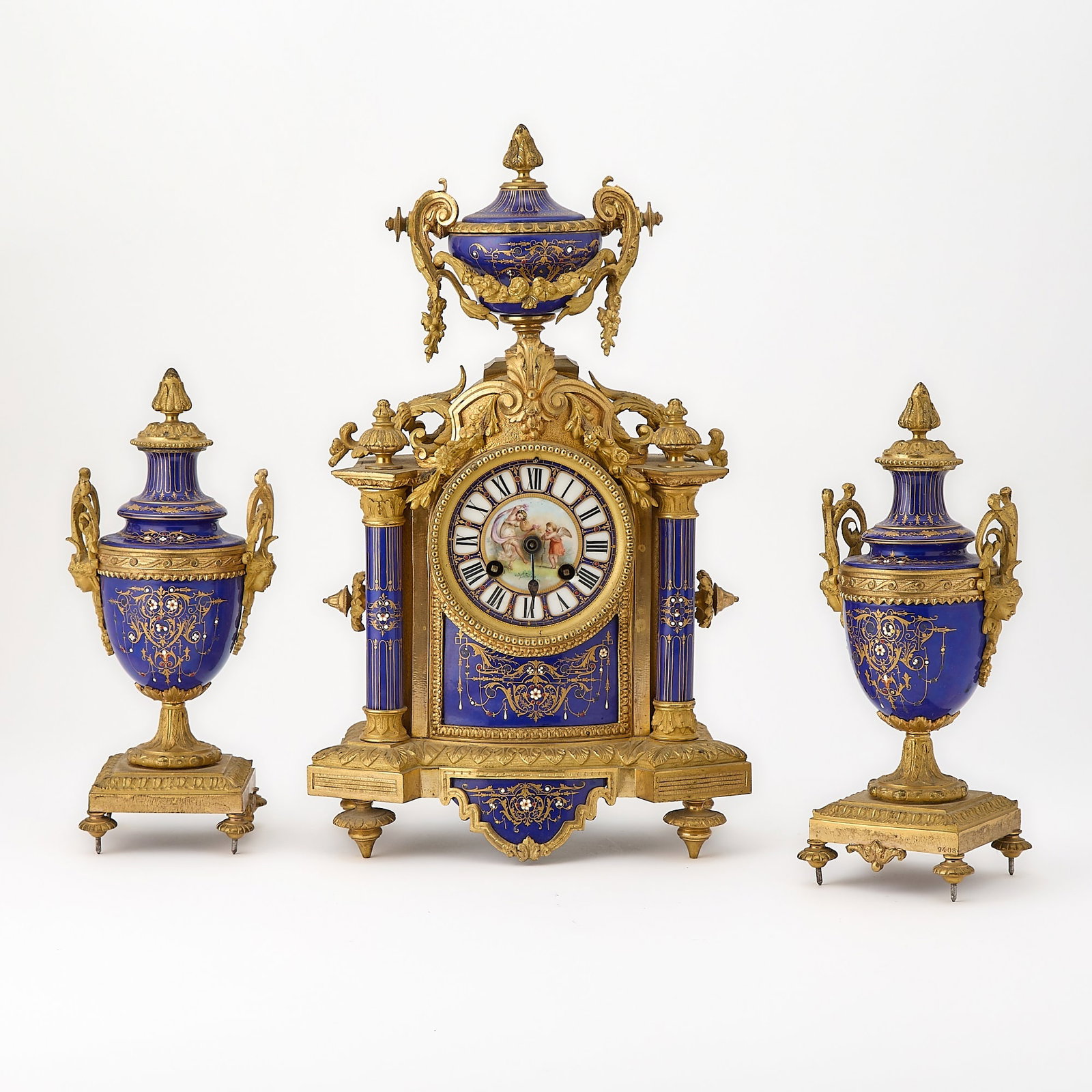 Louis XVI Style Sevres Style Gilt-Bronze-Mounted Porcelain Three-Piece Clock Garniture (1 of 8)
