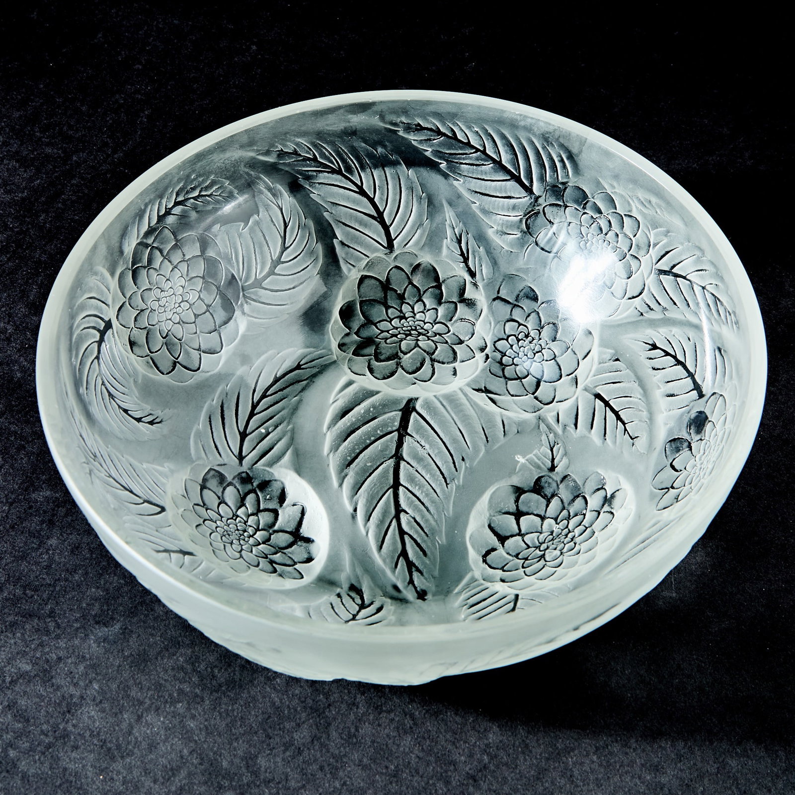 Lalique Molded and Frosted Glass Bowl: Dahlias (1 of 3)