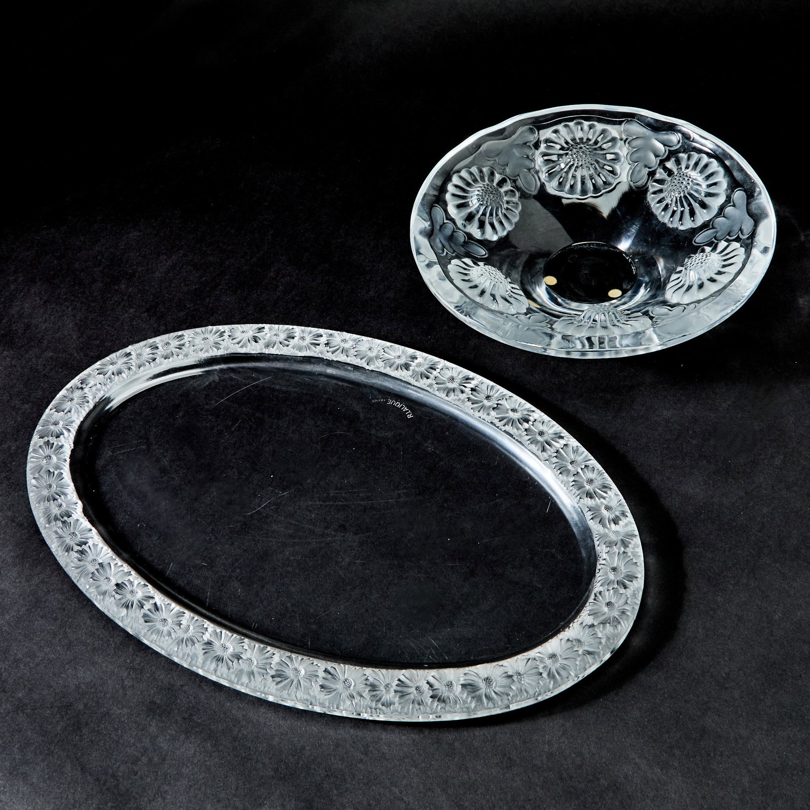 Lalique Molded Glass Oval Tray and Bowl: Paquerettes (1 of 5)