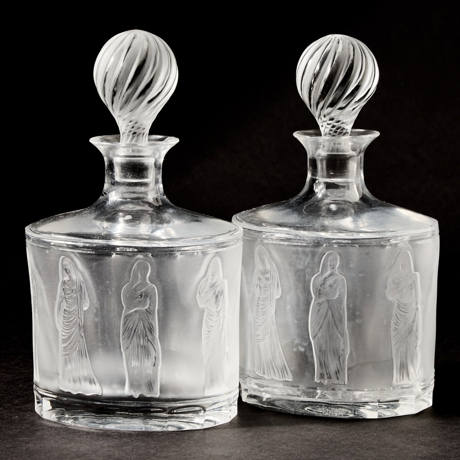 Pair of Lalique Molded Glass "Femmes" Decanters and Stoppers (1 of 5)
