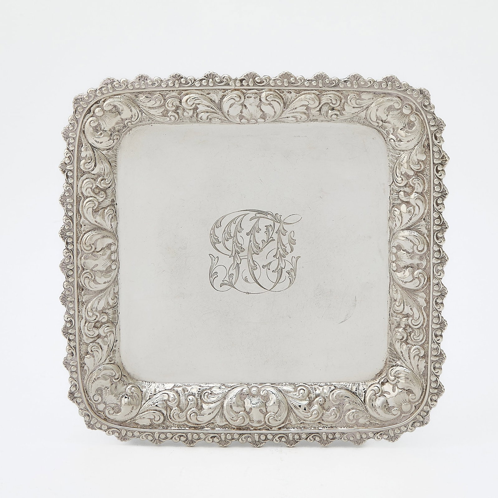 Dominick & Haff Sterling Silver Square Tray: Retailed by Bailey, Banks & Biddle 6 1/8 Inches, square, approximately 5 ounces.