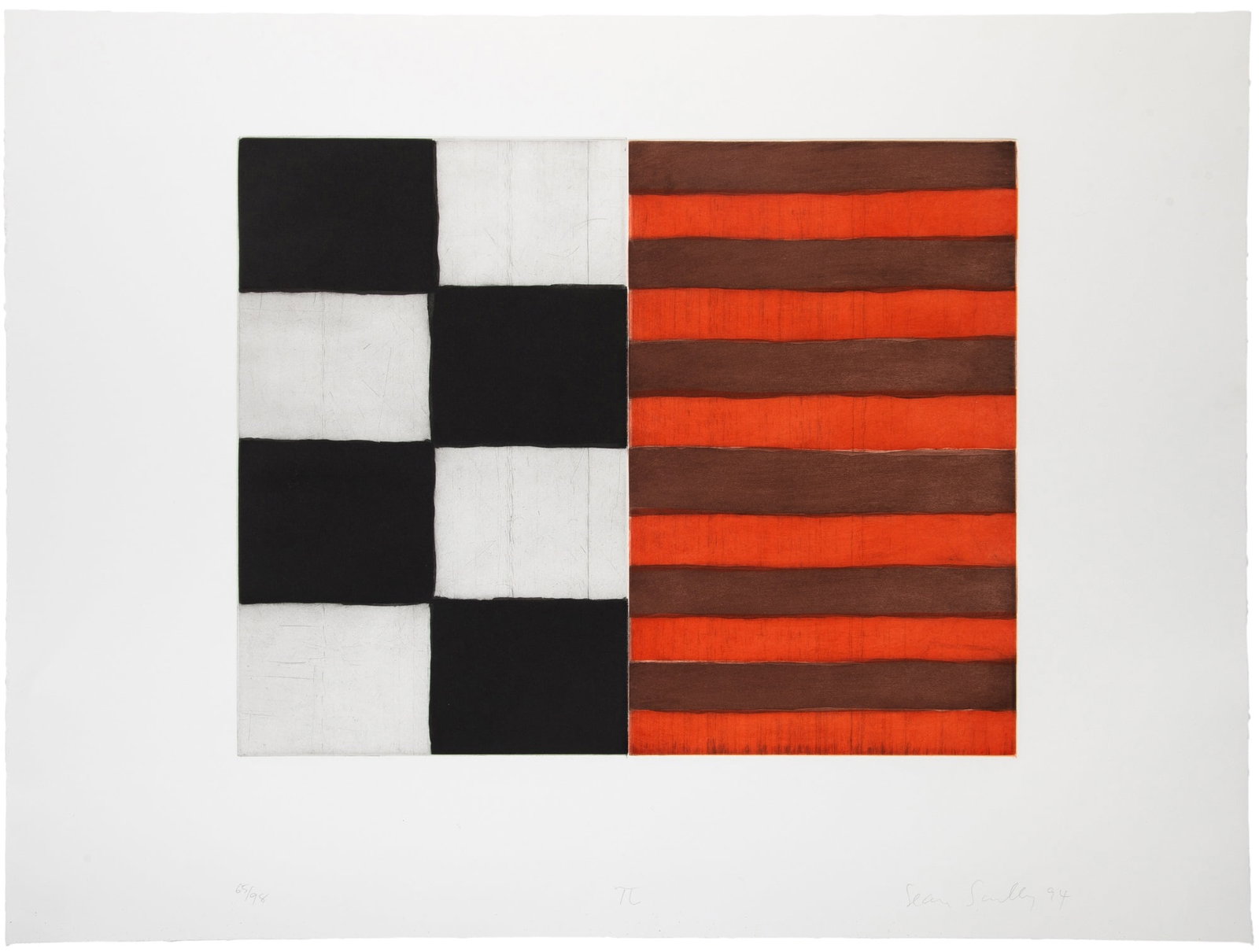 Sean Scully (b. 1945): PI Color etching, aquatint, spitbite and sugar lift, 1994, on Somerset White Texture paper, signed, dated, titled and numbered 65/98 in pencil, published by Galerie Bernd Klüser, Munich, with ful