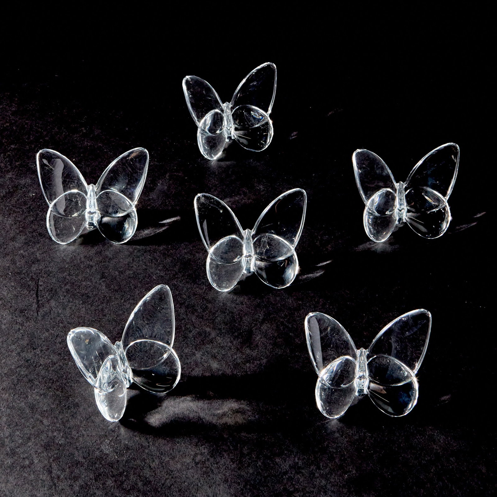 Set of Six Baccarat Glass Butterflies: Height 2 3/4 inches.