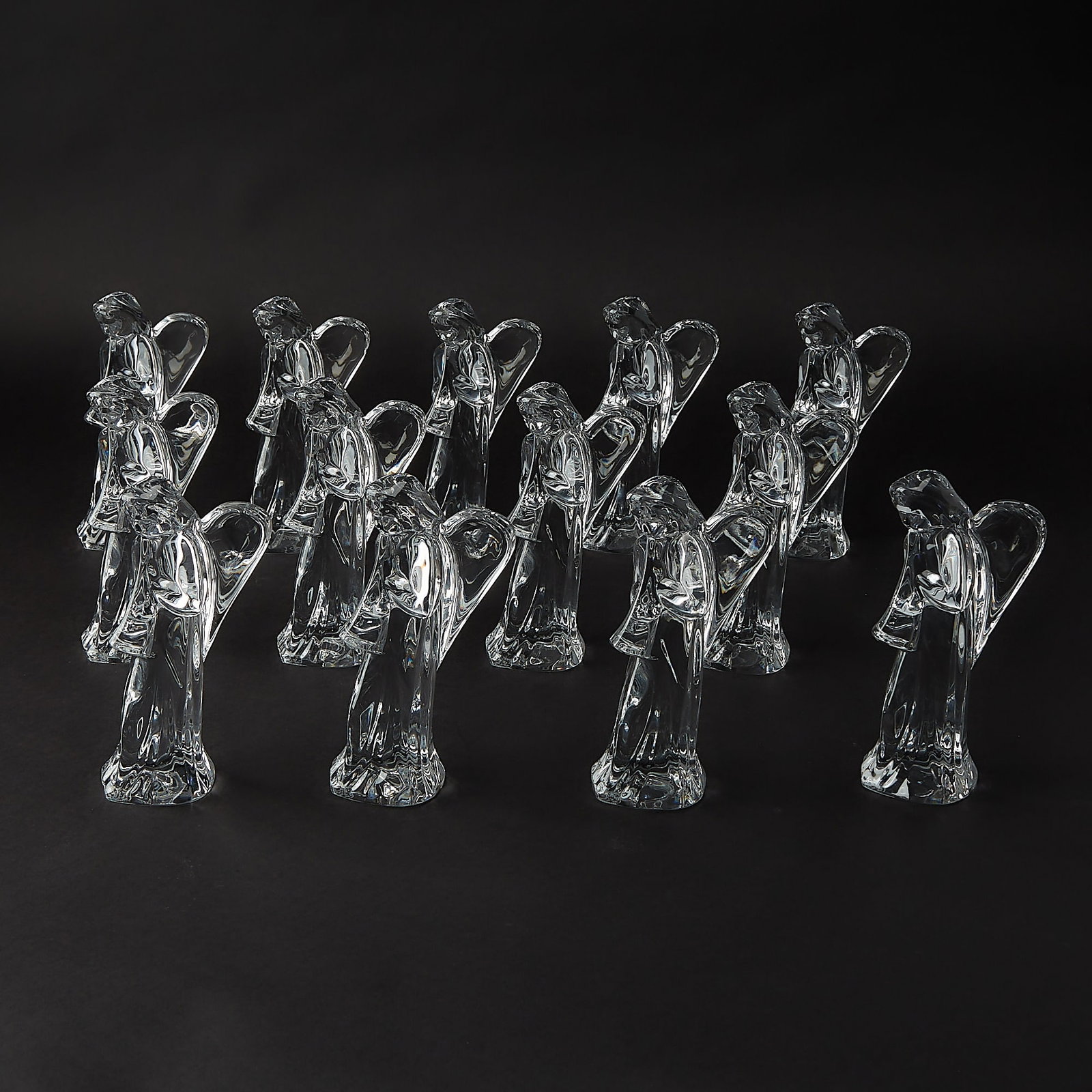 Set of Thirteen Baccarat Glass Angels: Height 6 inches.
