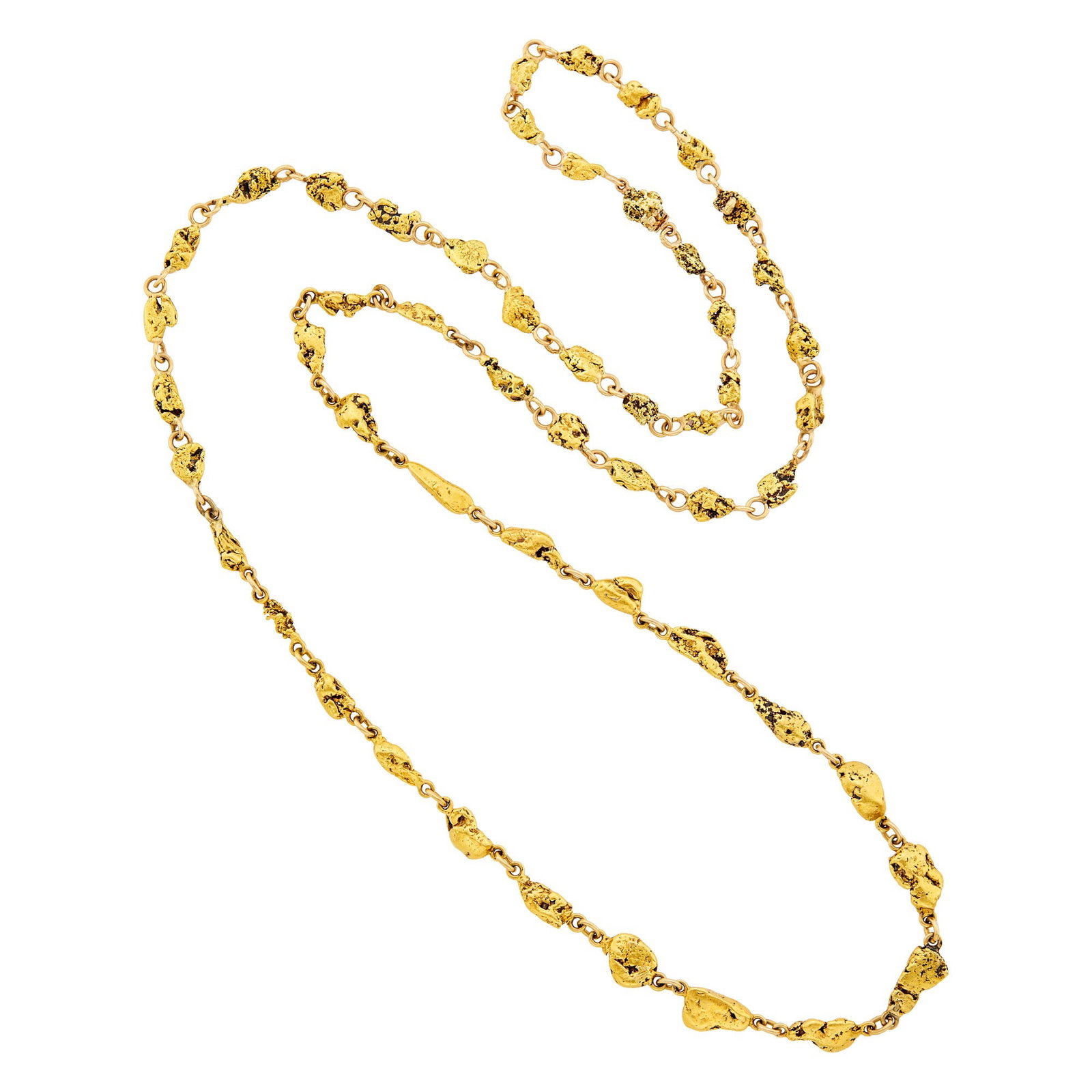 Long Nugget Gold Chain Necklace: Ap. 63 dwts. Length 35 1/2 inches.