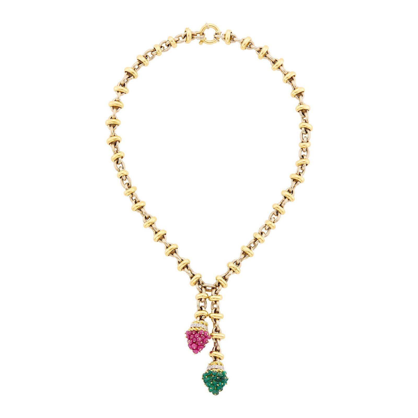 Giovane Two-Color Gold, Diamond, Ruby and Emerald Bead Pendant-Necklace (1 of 2)