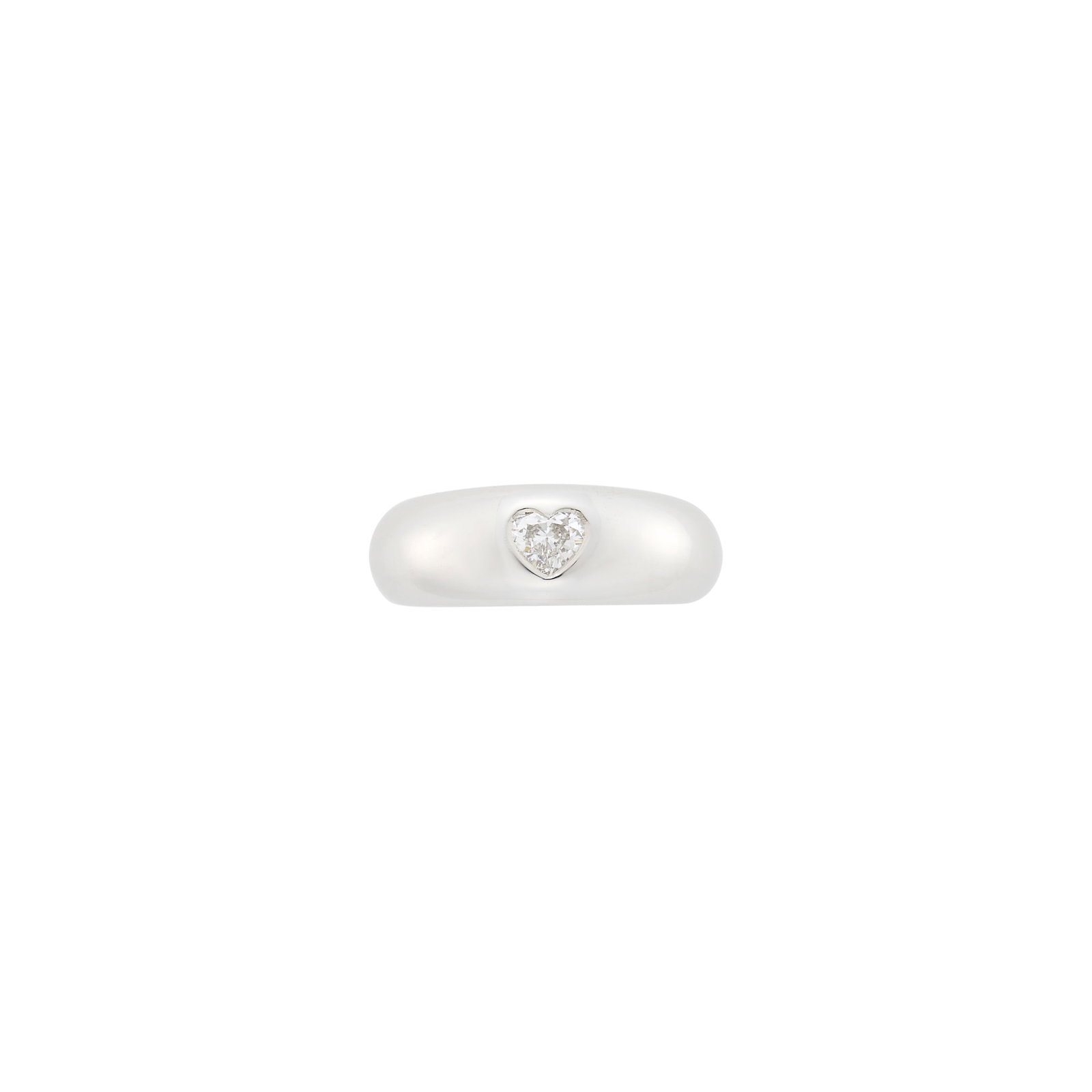 Cartier White Gold and Diamond Gypsy Band Ring, France: 18 kt., one heart-shaped diamond ap. .25 ct., signed Cartier, 1996, no. E21511, with maker's mark and French assay mark, ap. 12.7 dwts. Size 6 (52).