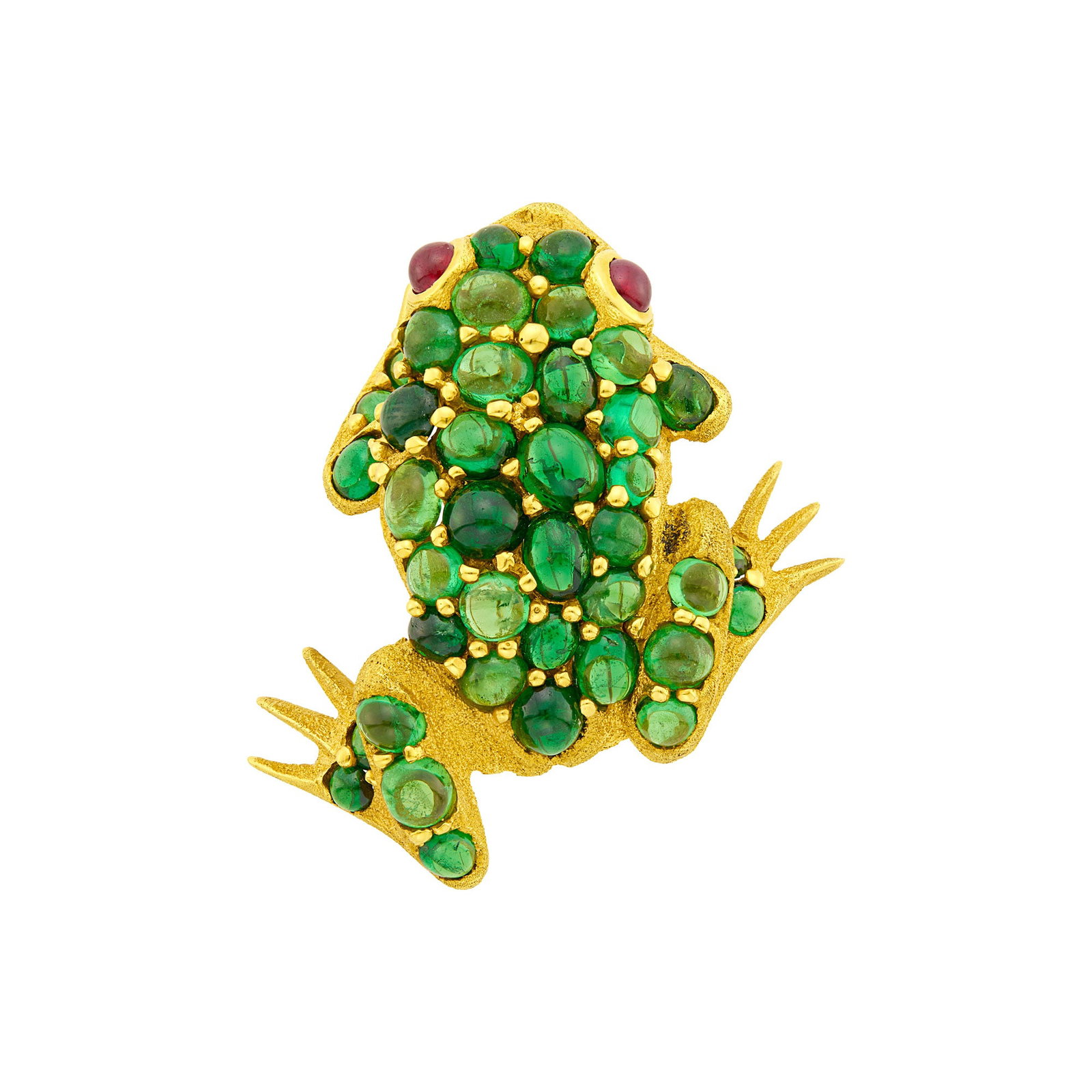 Zadora Gold, Cabochon Tsavorite Garnet and Ruby Frog Clip-Brooch (1 of 1)