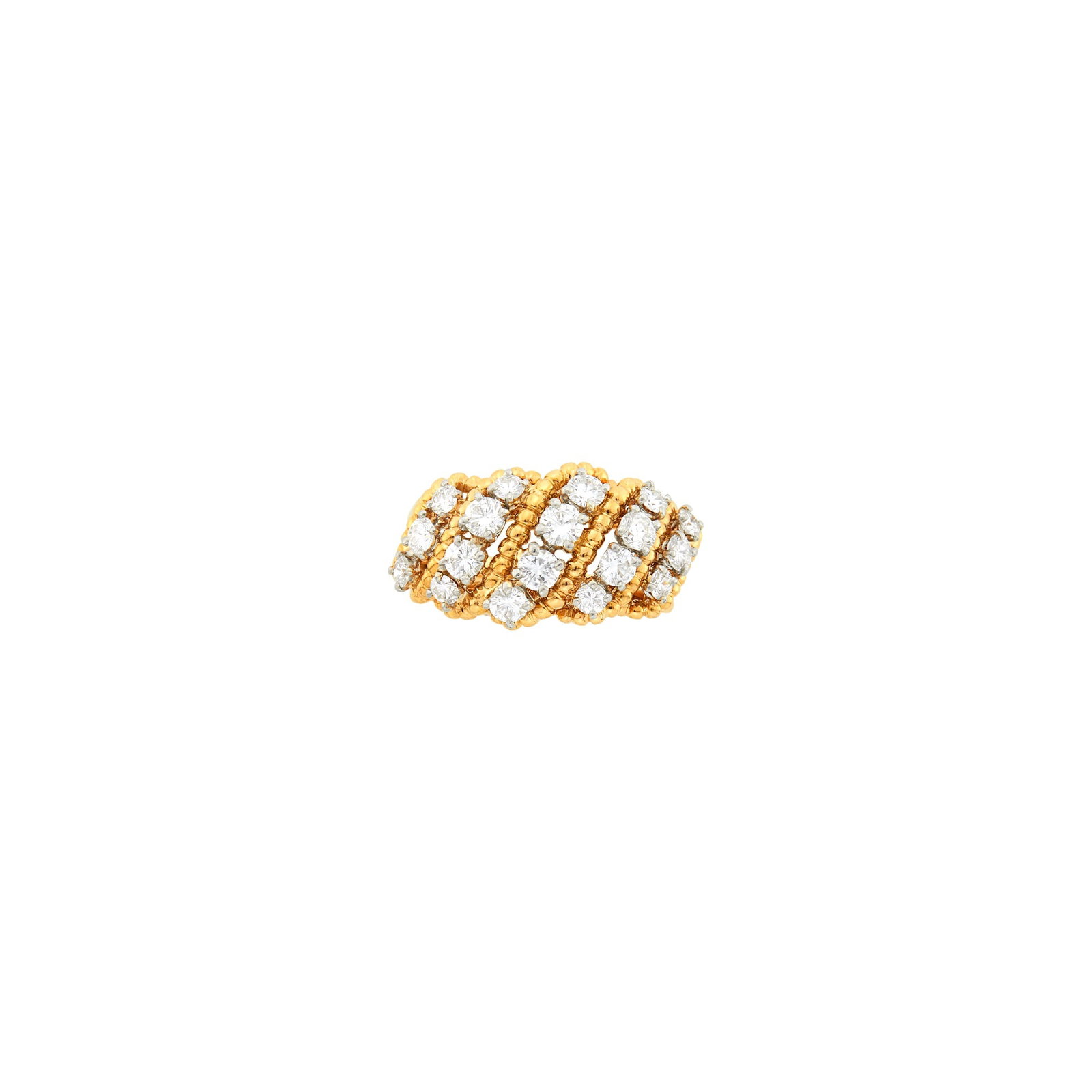 Oscar Heyman & Brothers Gold, Platinum and Diamond Ring: 18 kt., 18 round diamonds ap. 1.05 cts., with maker's mark, no. 97487, ap. 5.2 dwts. Size 6 1/2.
