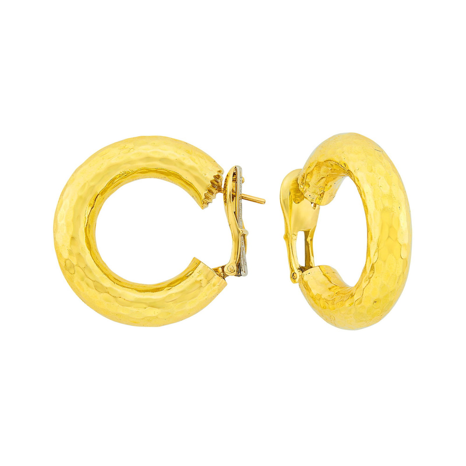 David Webb Pair of Hammered Gold Hoop Earrings (1 of 1)