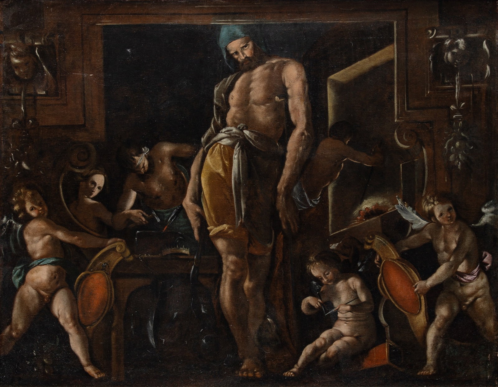 Follower of Pier Francesco Mazzuchelli, called Morazzone: The Forge of Vulcan Oil on canvas 37 3/4 x 48 inches (95.8 x 122 cm) Frame 44 1/4 x 54 3/4 inches (112.3 x 139 cm) Provenance: [Sale] Sotheby's London, October 30, 2008, lot 273