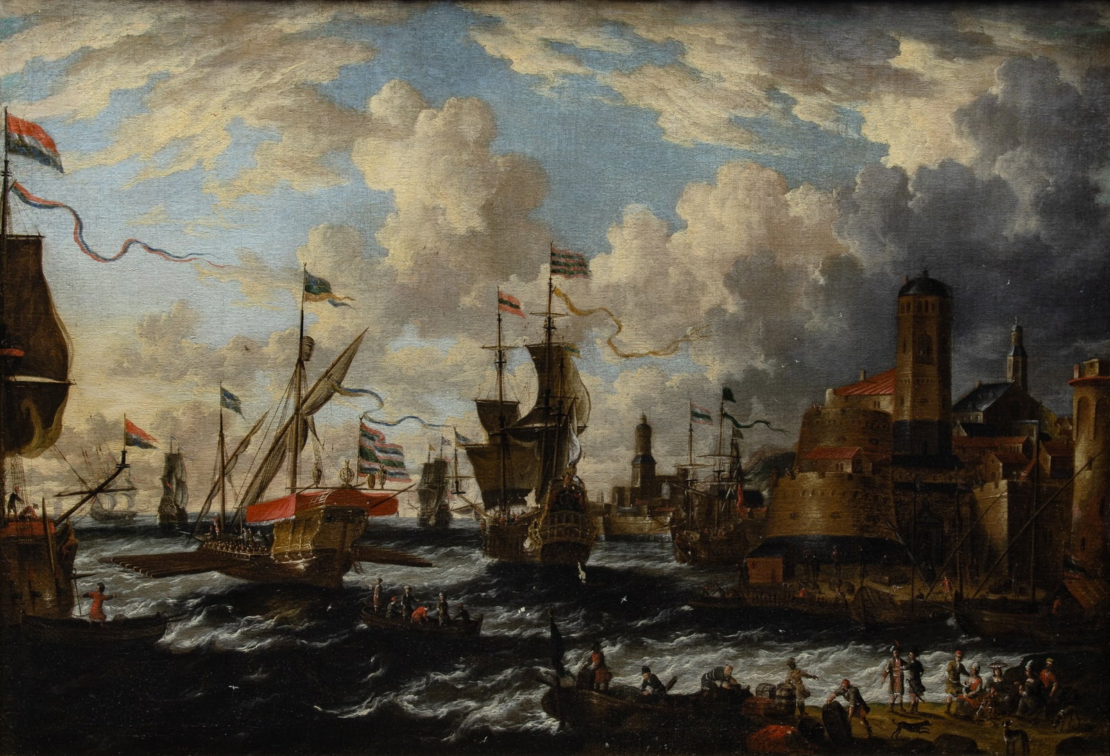 Dutch School: 17th-18th Century A Northern Seaport Oil on canvas 32 1/2 x 46 3/4 inches (82,5 x 118.8 cm) Frame 41 3/4 x 56 1/4 inches (106.2 x 143 cm)