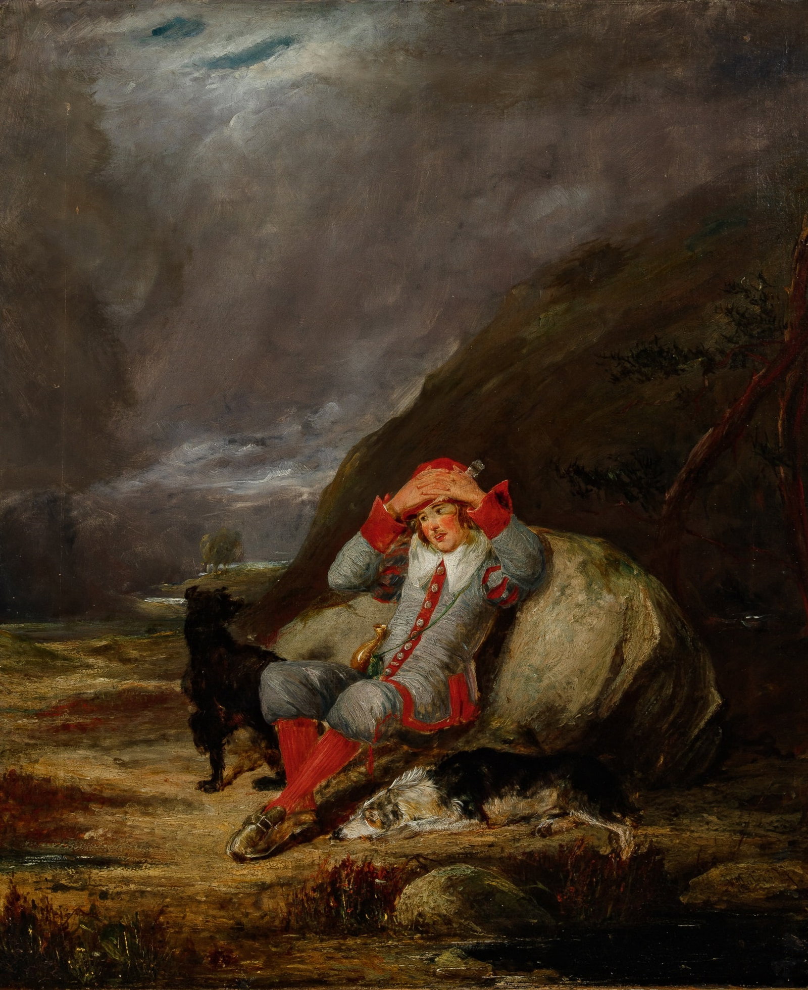 William Mulready the Elder: Irish, 1786-1863 A Young Hunter Resting in a Landscape Signed W. Mulready (lr) Oil on canvas 30 x 25 inches (76.2 x 63.5 cm) Frame 38 x 32 1/4 inches (96.5 x 82 cm)