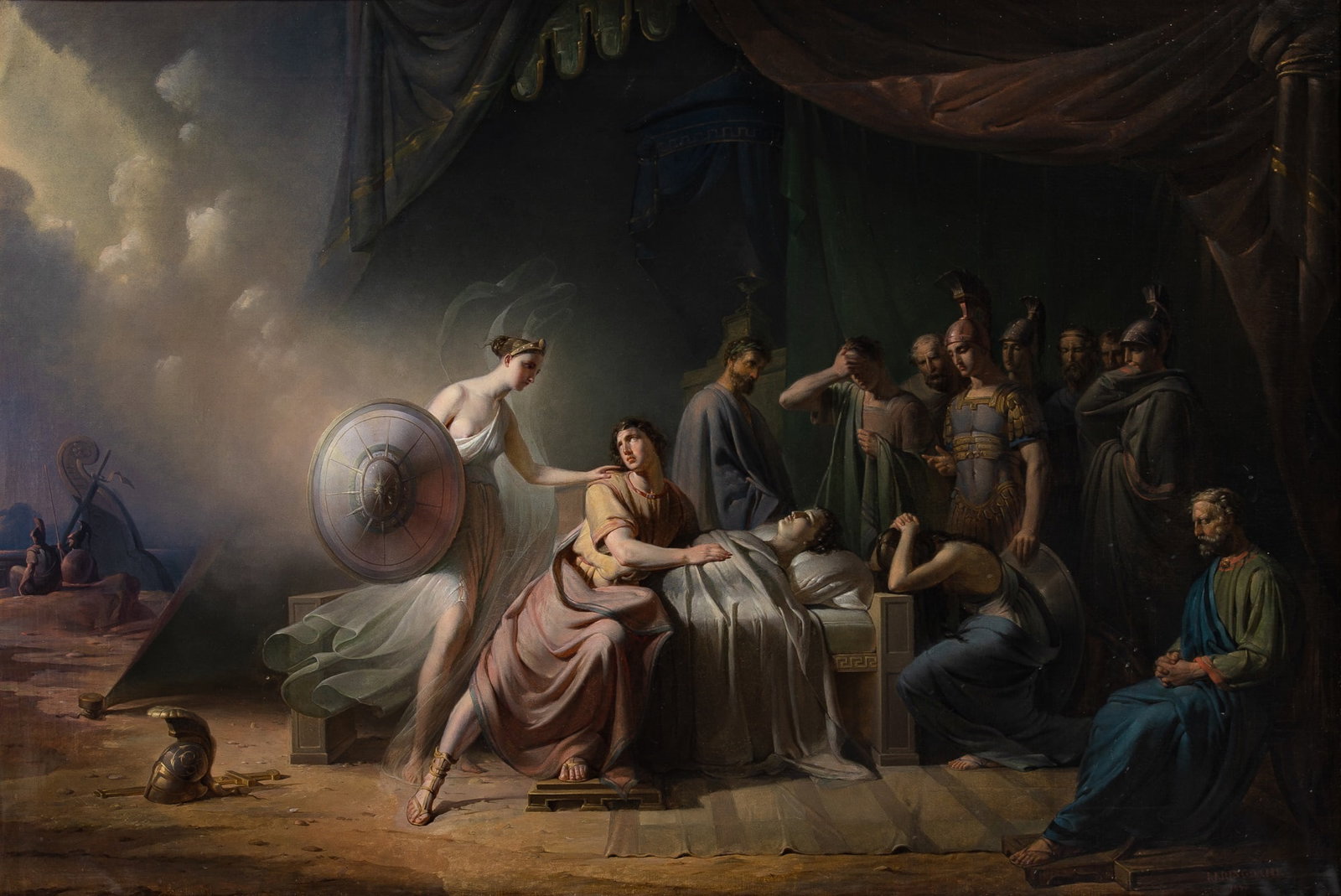 Johan Julius Ringdahl: Swedish, 1813-1882 Achilles Mourning the Death of Patroclus Signed I.J. RINGDAHL and dated 1847 (ll) Oil on canvas 34 1/4 x 50 7/8 inches (87 x 129.3 cm) Frame 43 1/4 x 50 7/8 inches (109.8 x 129.4