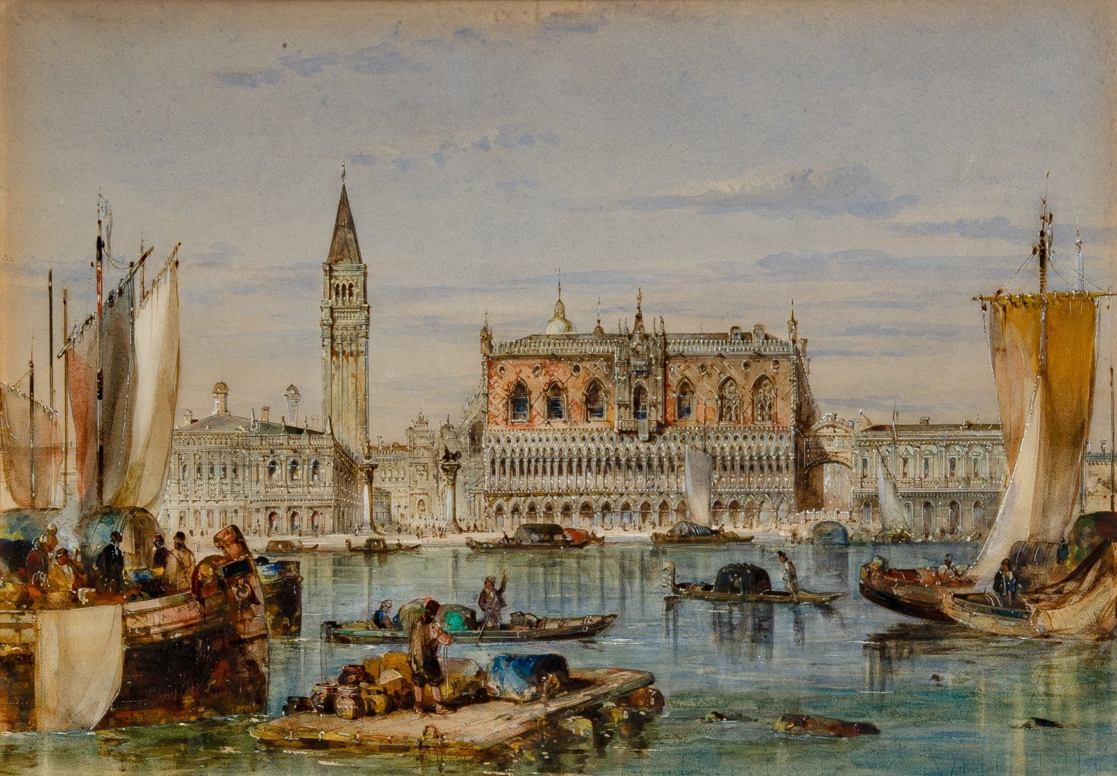 Italian School: 19th Century The Doge's Palace, Venice, and its Surroundings from the Bacino San Marco Watercolor on paper 12 x 17 inches (30.5 x 43.2 cm) Frame 22 1/4 x 26 3/8 inches (56.6x 67 cm) (12 x 16.5 inches)