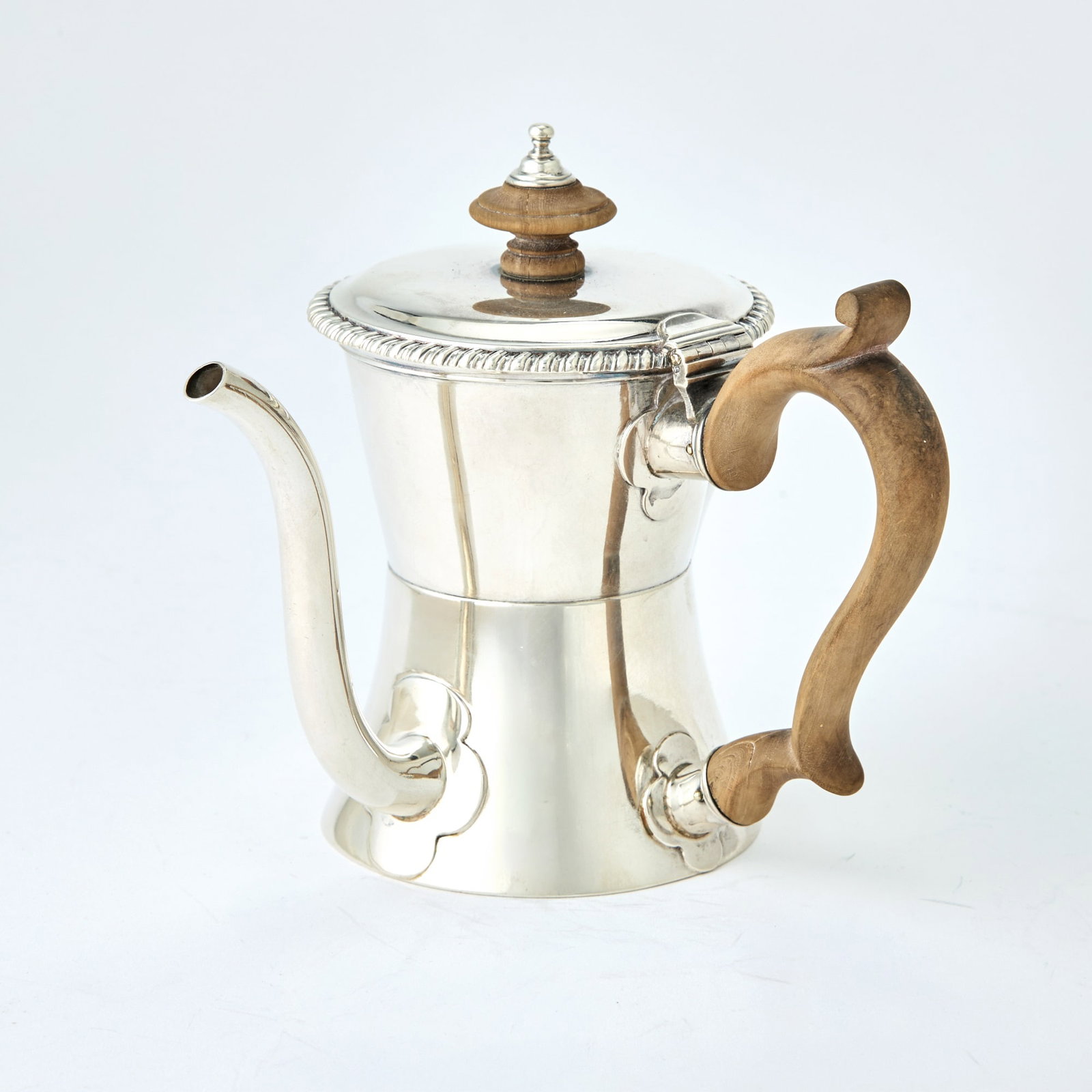 Victorian Sterling Silver Argyle: John Figg, London, 1854 Hourglass-form with gadrooned rim to top, with scroll spout. Height 5 1/4 inches (13.5 cm), approximately 13 ounces, all in.