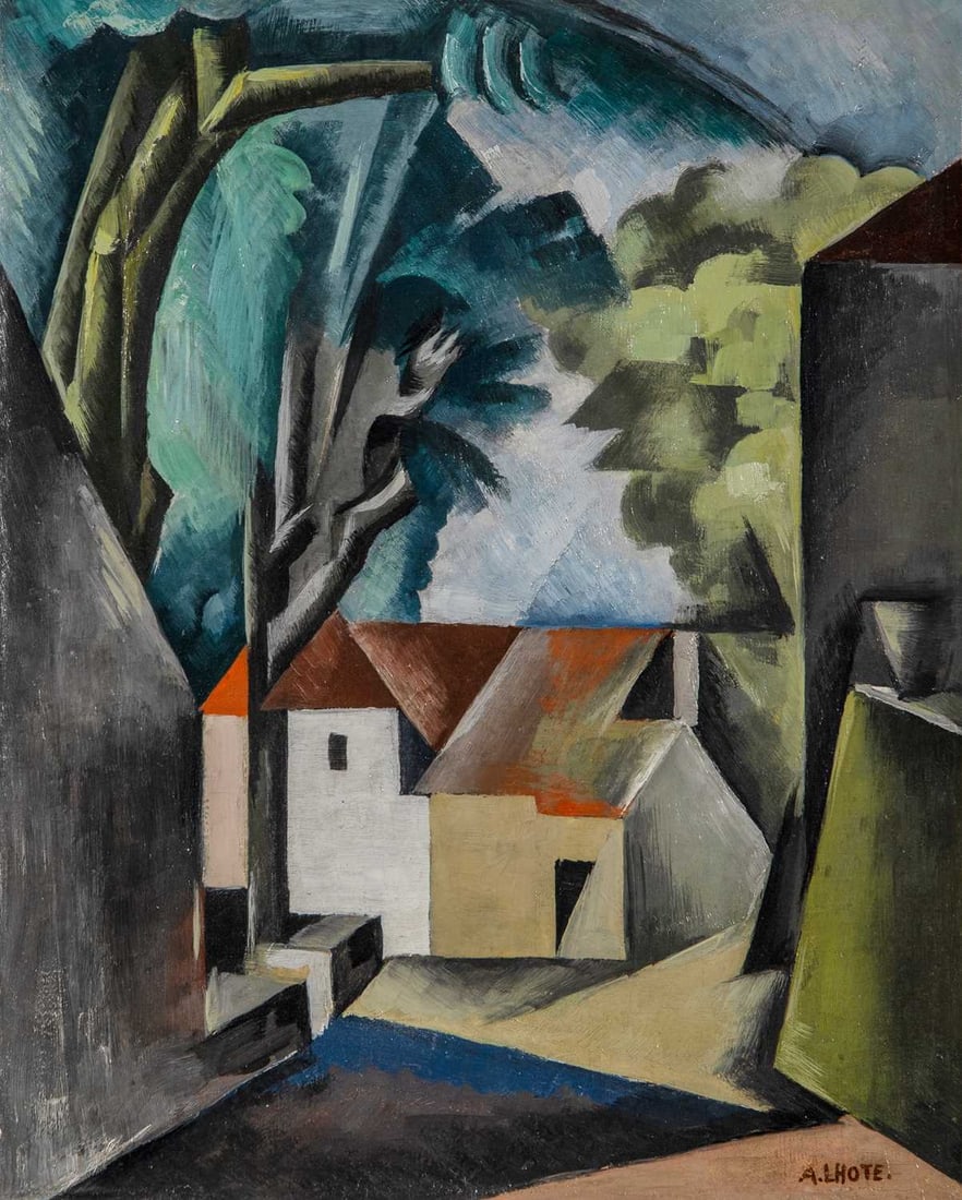 André Lhote: French 1885-1962 Rue de Village sous les Pins, circa 1918-20 Signed A. LHOTE. (lr) Oil on canvas 16 1/4 x 13 inches (41.3 x 33 cm) Provenance: Whitford Fine Art, London (label affixed to the back of