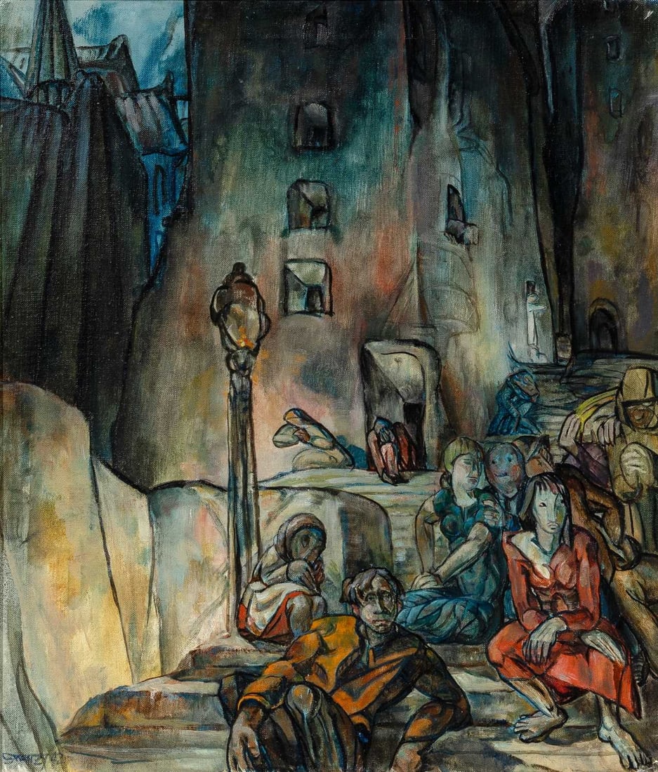 Mary Swanzy: Irish, 1882-1978 Street Scene II, 1942 Signed and dated Swanzy 42 (ll) Oil on canvas 21 x 18 1/8 inches (53.4 x 46 cm) Provenance: Sale, Christie's, May 9, 1996, lot 45 Acquired from the above by the