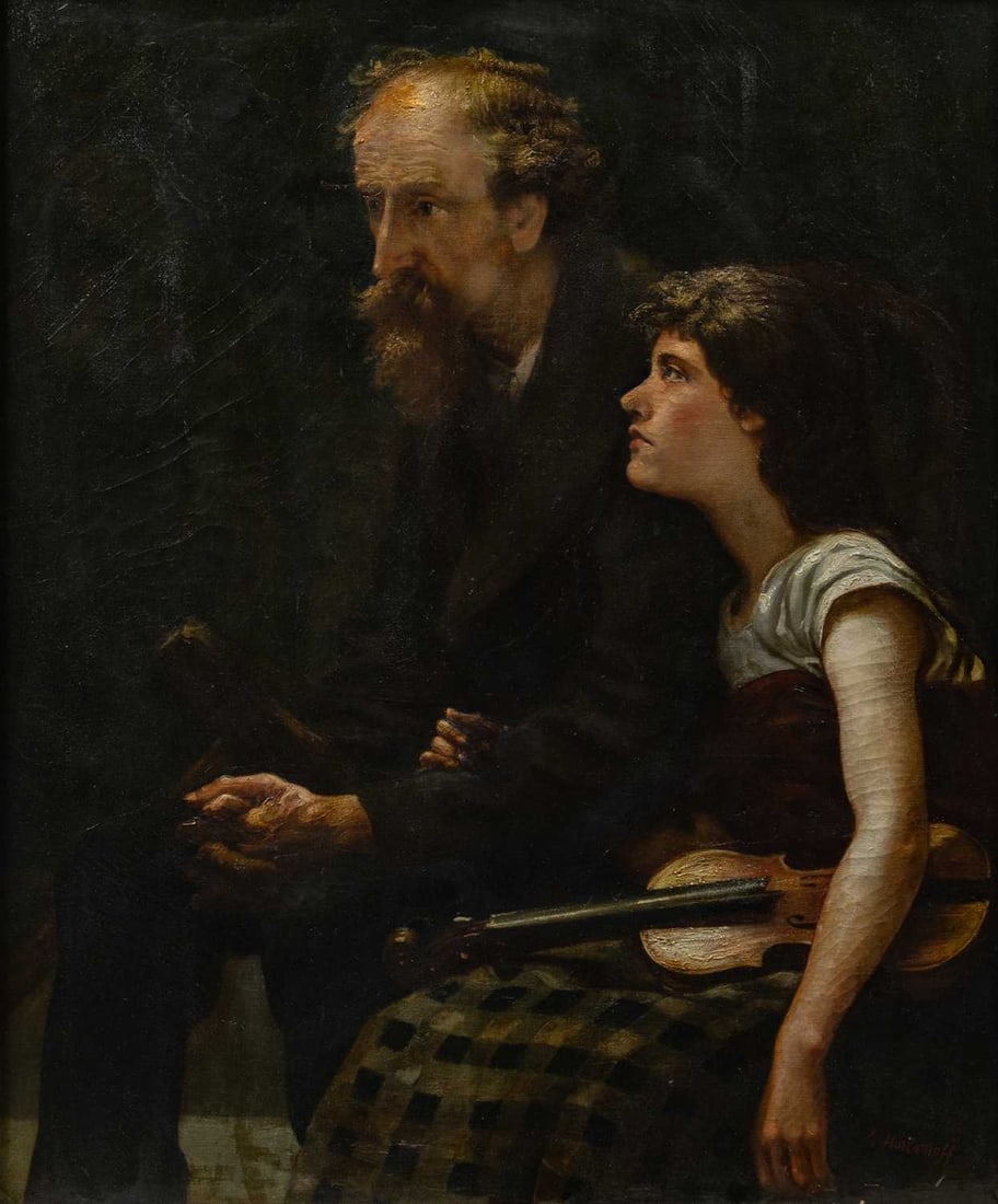 Alexei Alexeievich Harlamoff: Russian, 1840-1925 The Music Lesson Signed A. Harlamoff (lr) Oil on canvas 45 x 37 1/2 inches (114.3 x 95.3 cm) Provenance: Private collection, New York This work is included in the addendum to the
