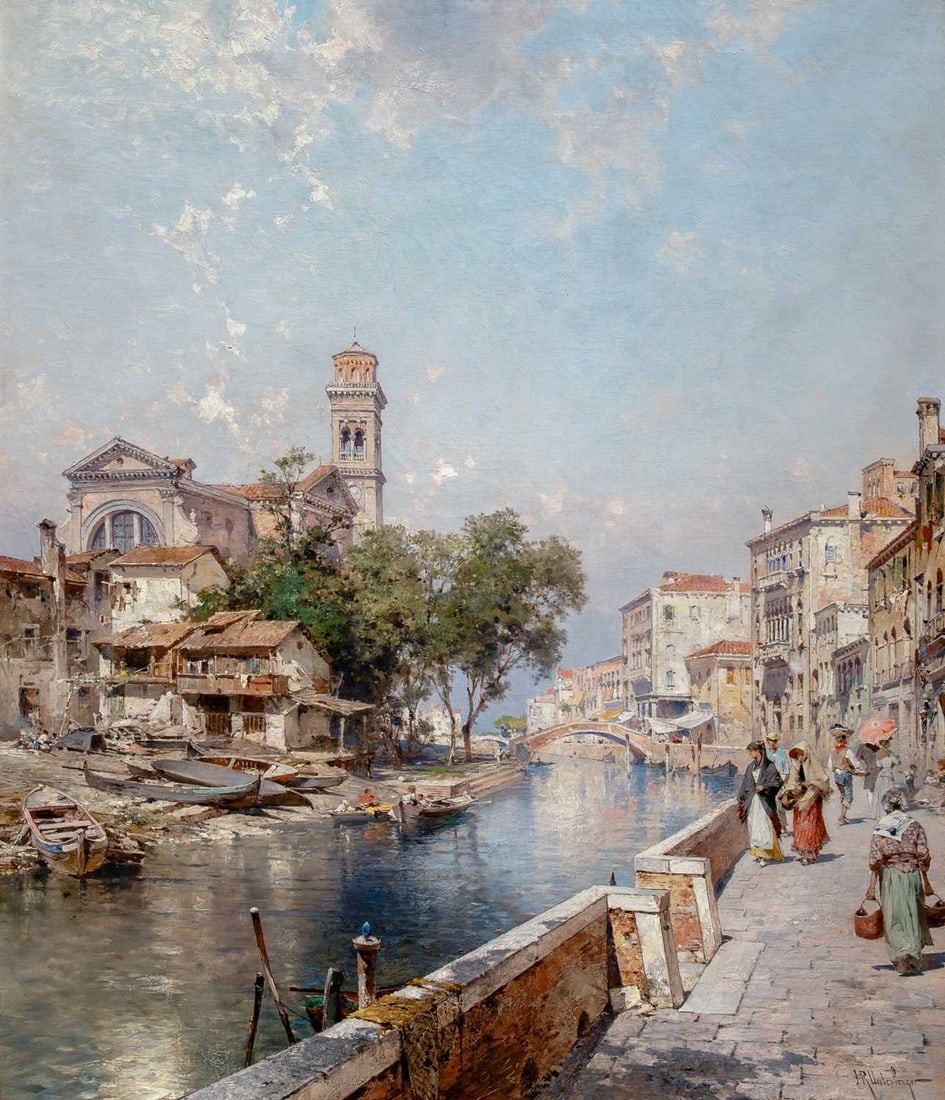 Franz Richard Unterberger: Austrian, 1837-1902 Squero di San Trovaso, Venice Signed FR Unterberger (lr) Oil on canvas 32 1/2 x 27 3/4 inches (82.5 x 70.5 cm) We are grateful to Dr. Sybille Moser-Ernst for kindly confirming the