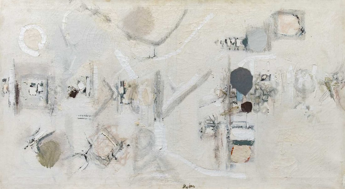 Genichiro Inokuma: Japanese, 1902-1993 Untitled, circa 1957 Signed Guen (lc) Oil on canvas 61 1/4 x 34 1/4 inches (155.6 x 87cm) (Framed 62 1/4 x 35 1/4 inches)