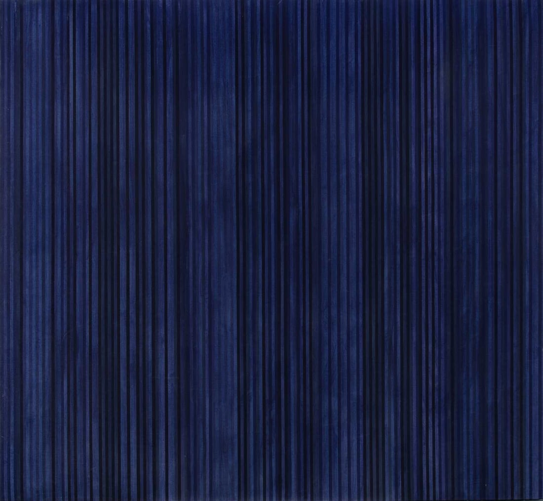 Gene Davis: American, 1920-1985 Blue Stripes, 1970 Acrylic on canvas 79 1/4 x 86 1/4 inches (201.3 x 219.1cm) Provenance: Charles Cowles Gallery, New York Private Collection, Los Angeles (Framed 80 x 87 inches)