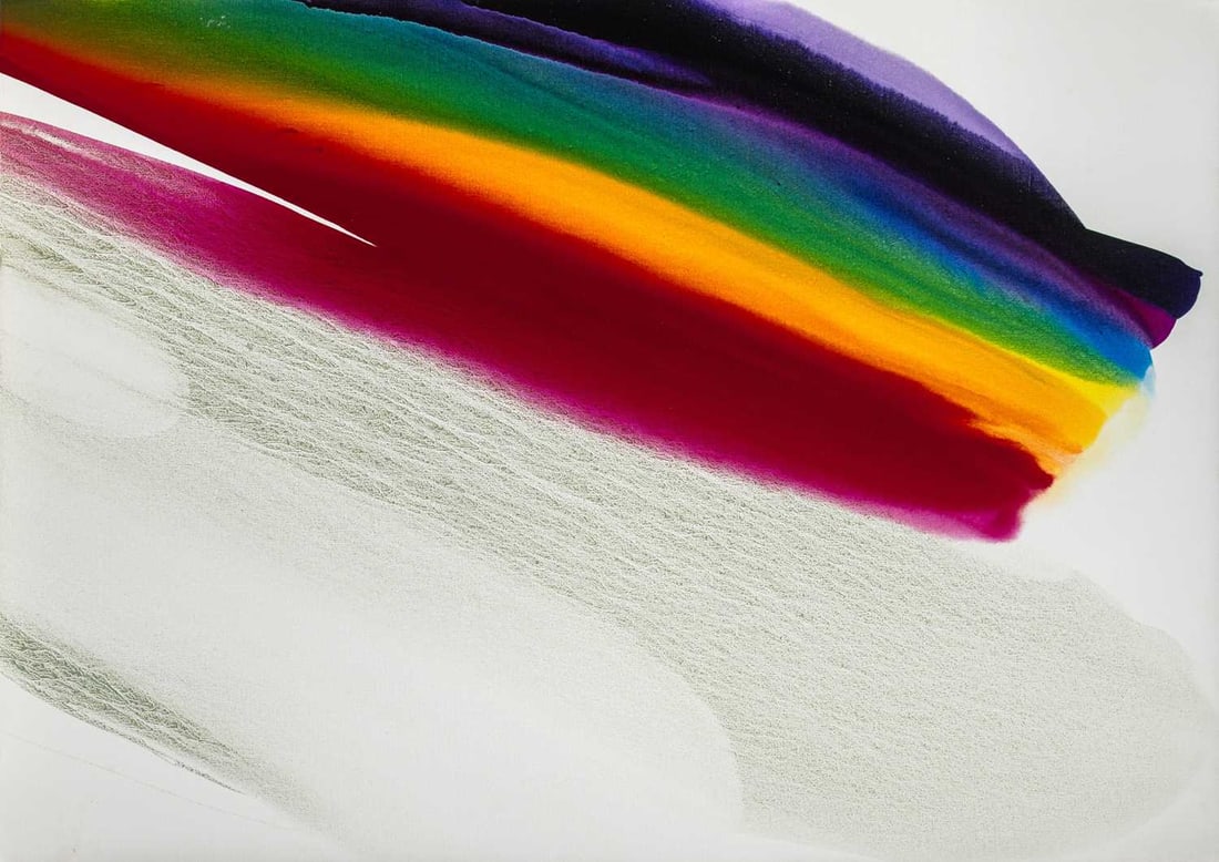 Paul Jenkins: American, 1923-2012 Phenomena Down Wind, 1974 Signed, titled and dated Paul Jenkins Phenomena Down Wind 1974 on the overlap Acrylic on canvas 48 1/4 x 68 1/4 inches (122.5 x 173.3 cm) Provenance: