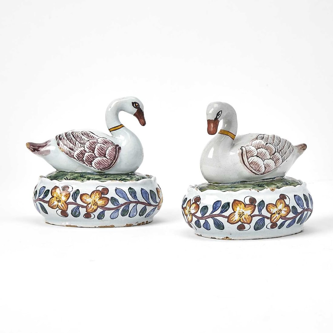Pair of Dutch Delft Swan Butter Boxes and Covers (1 of 6)