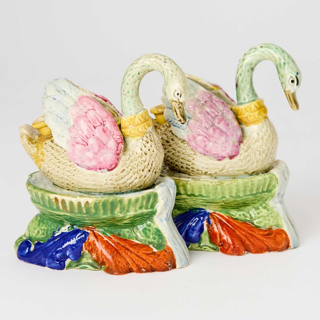 Pair of Staffordshire Pearlware and Quill Stands as Swans (1 of 5)
