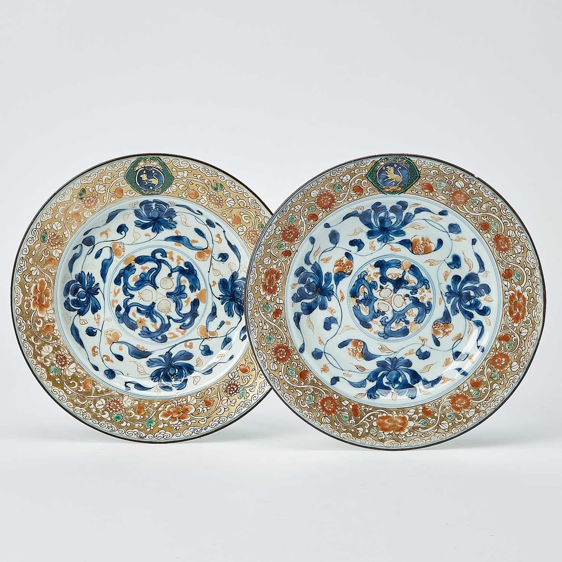 Pair of Chinese Export Porcelain Crested Imari Plates (1 of 3)