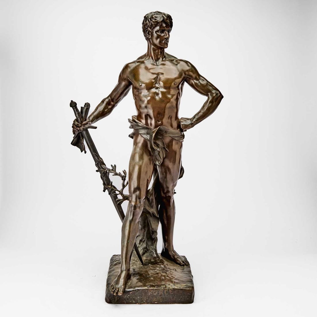 French Patinated Bronze Allegorical Figure: La Force Protegeant le Droit (1 of 5)