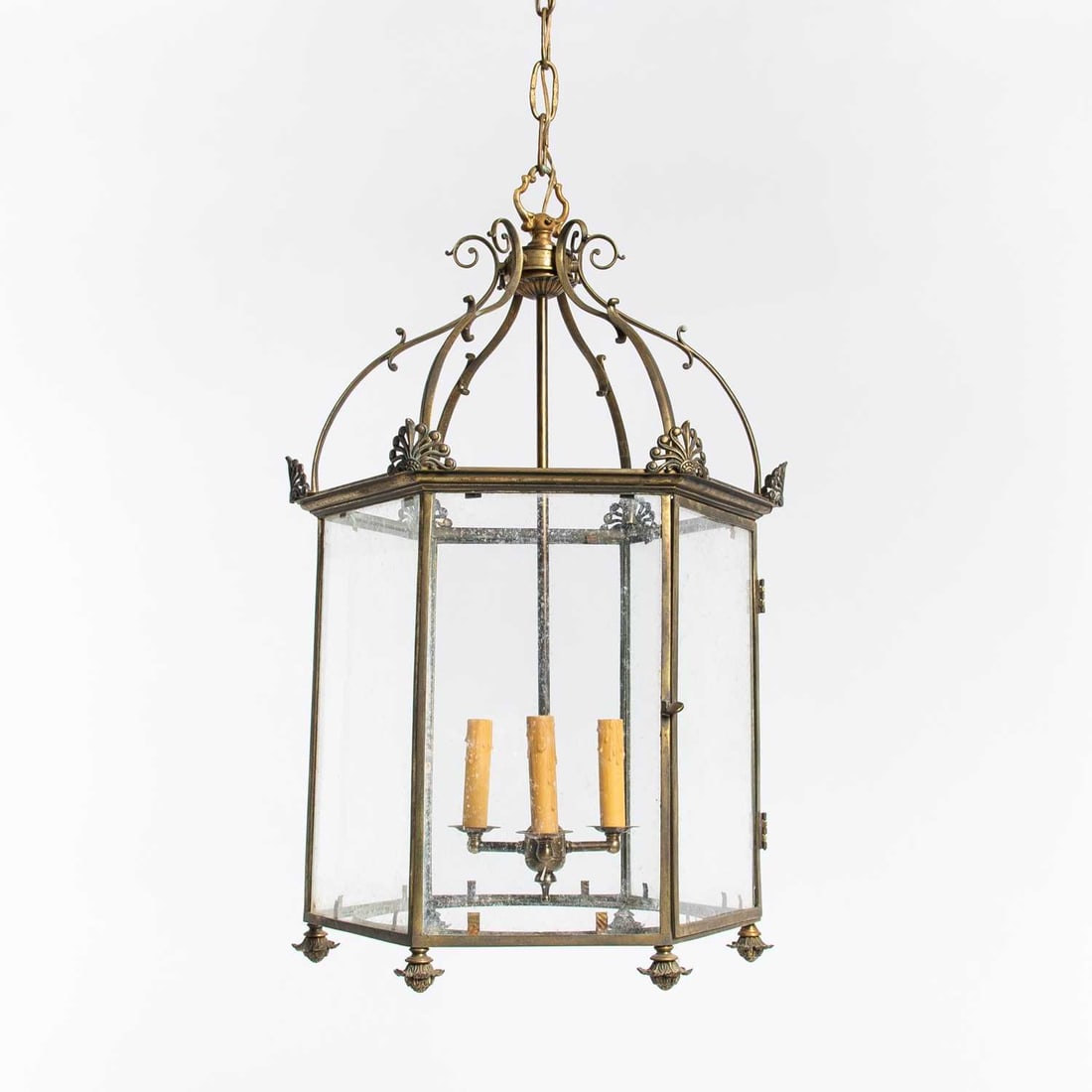 Regency Gilt-Bronze Hall Lantern, Early 19th Century: Of hexagonal form Height 29 inches (73.5 cm), diameter 18 inches (45.5 cm).