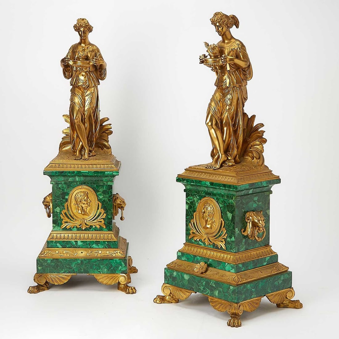 Pair of Russian Figural Gilt-Bronze and Malachite Veneered Figures (1 of 8)