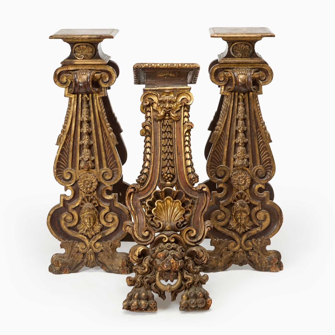 Three Italian Baroque Parcel-Gilt and Painted Carved Wood Pedestals (1 of 4)