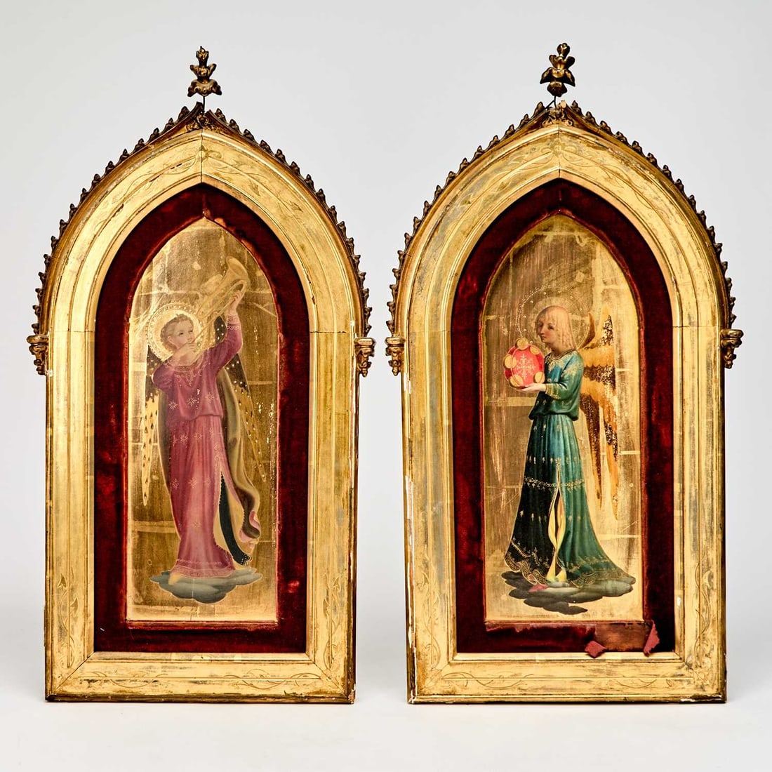 Pair of Italian Tabernacle Panels: Second half 19th century Tempera on wood. Sight 16 inches (40.6 cm), width 6 inches (15.2 cm).
