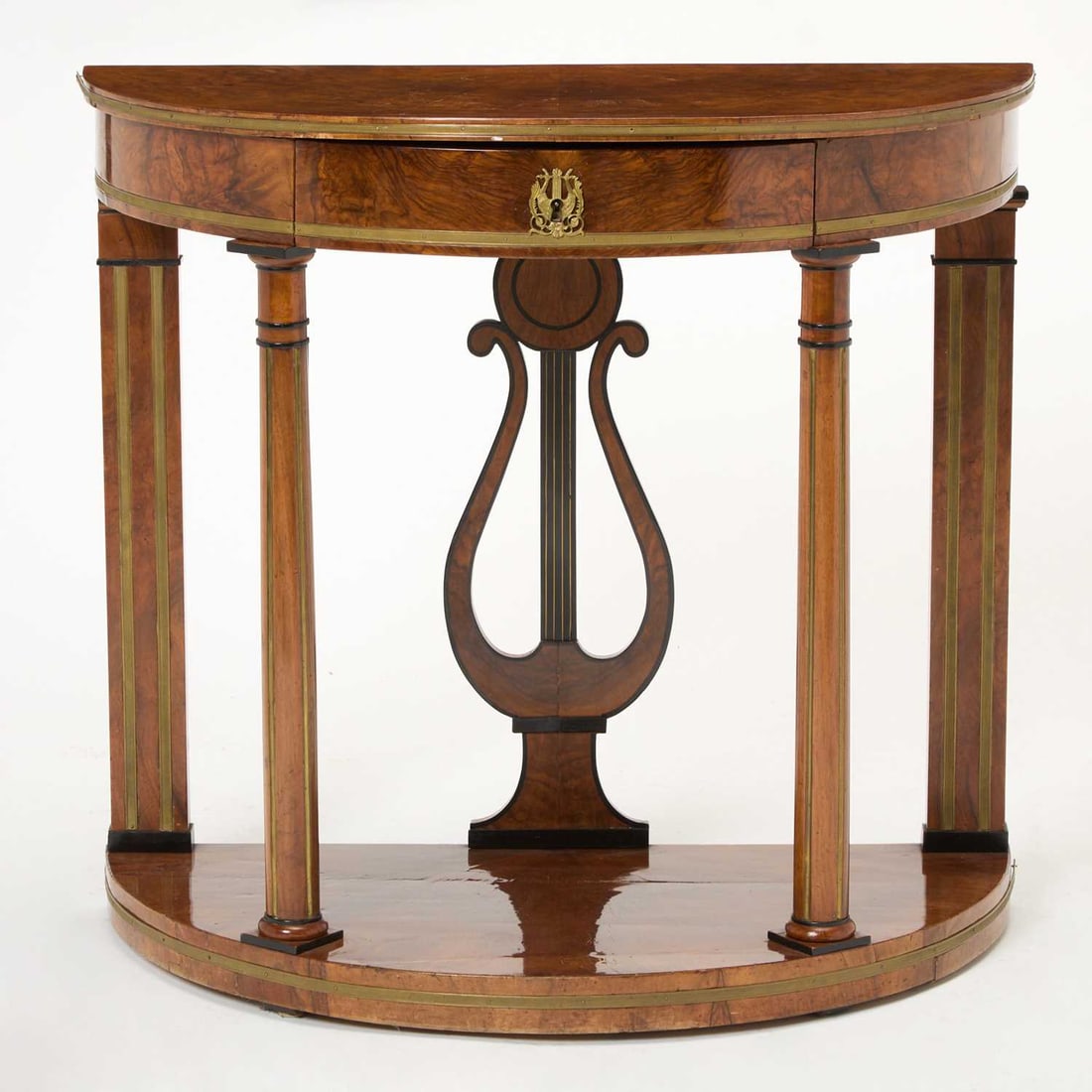 Baltic Neoclassical Brass-Mounted Burr Birch and Part-Ebonized Console (1 of 4)
