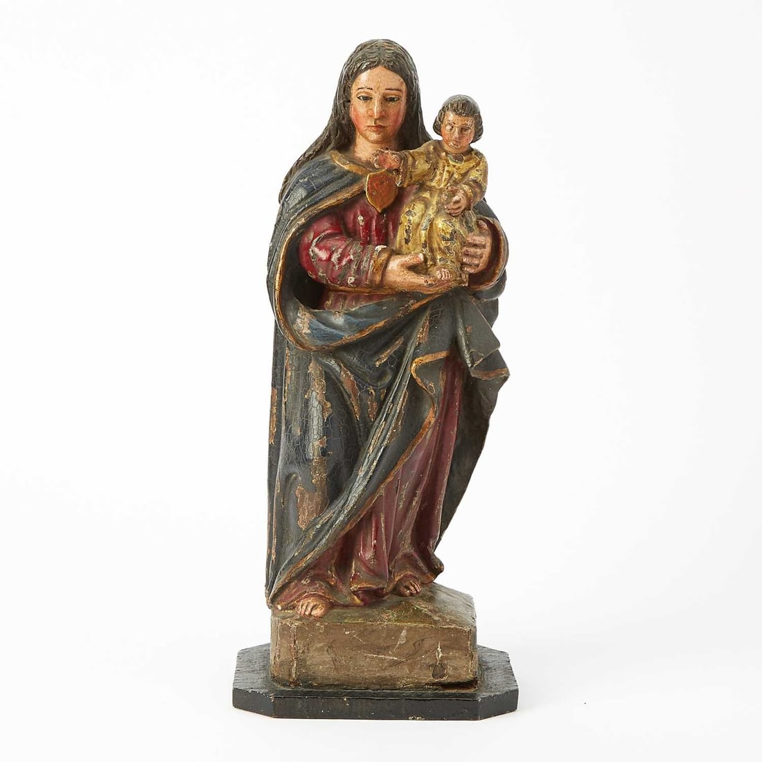 Spanish Colonial Virgin and Child: 19th/20th century Height 14 3/4 inches (37.4 cm), width 6 1/2 inches (16.5 cm), depth 2 3/4 inches (6.9 cm).