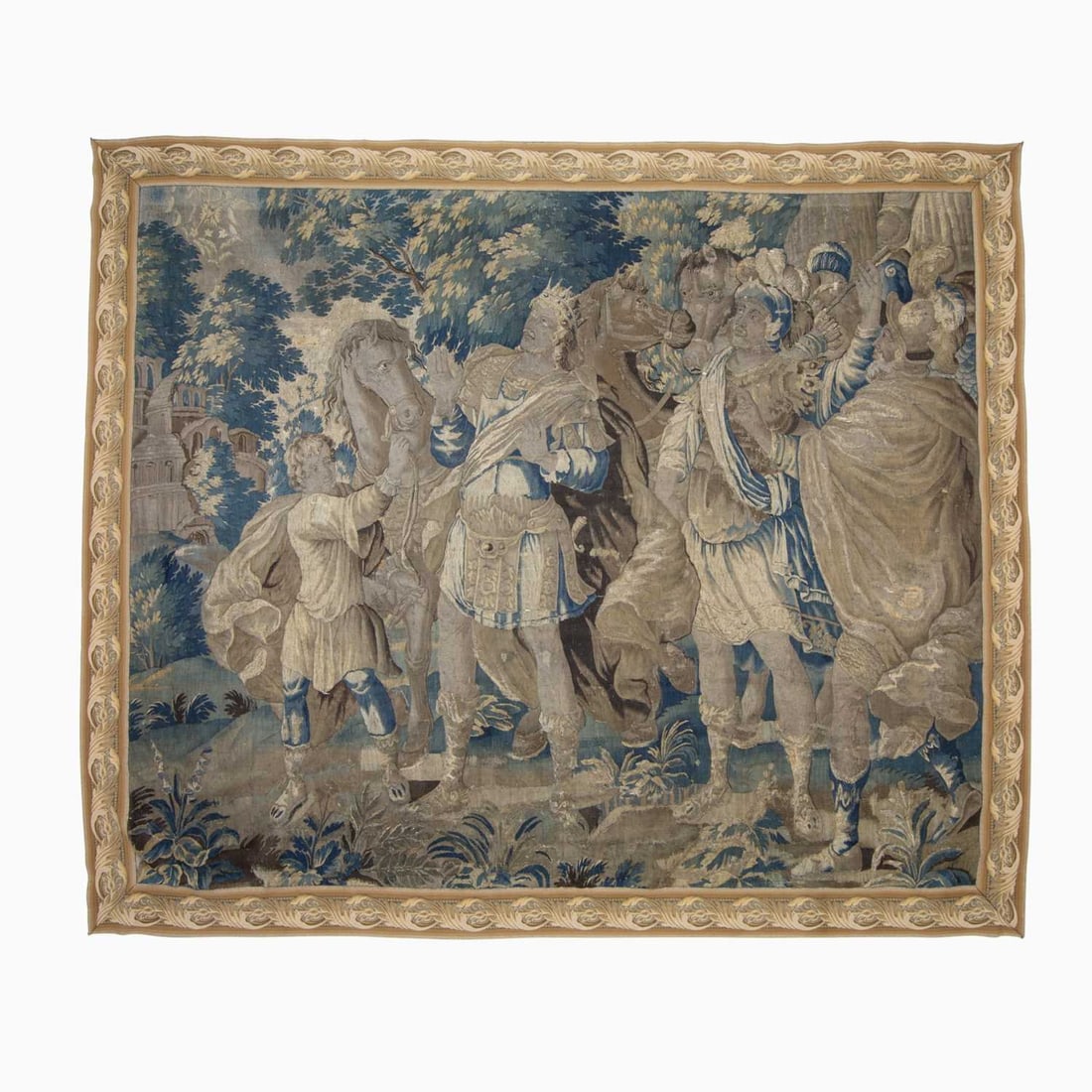 Flemish Tapestry Panel: Flanders, 16th/17th century Showing Emperor Constantine's Vision of the Cross, which took place on October 27, 312 AD, the day before the Battle of Milvian Bridge (Width: 10' 2" Height