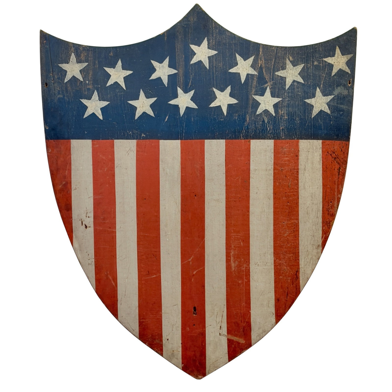Painted Pine Union Shield: 20th Century With thirteen stars on a blue field above red and white stripes. Height 37 1/2 inches, width 31 inches.