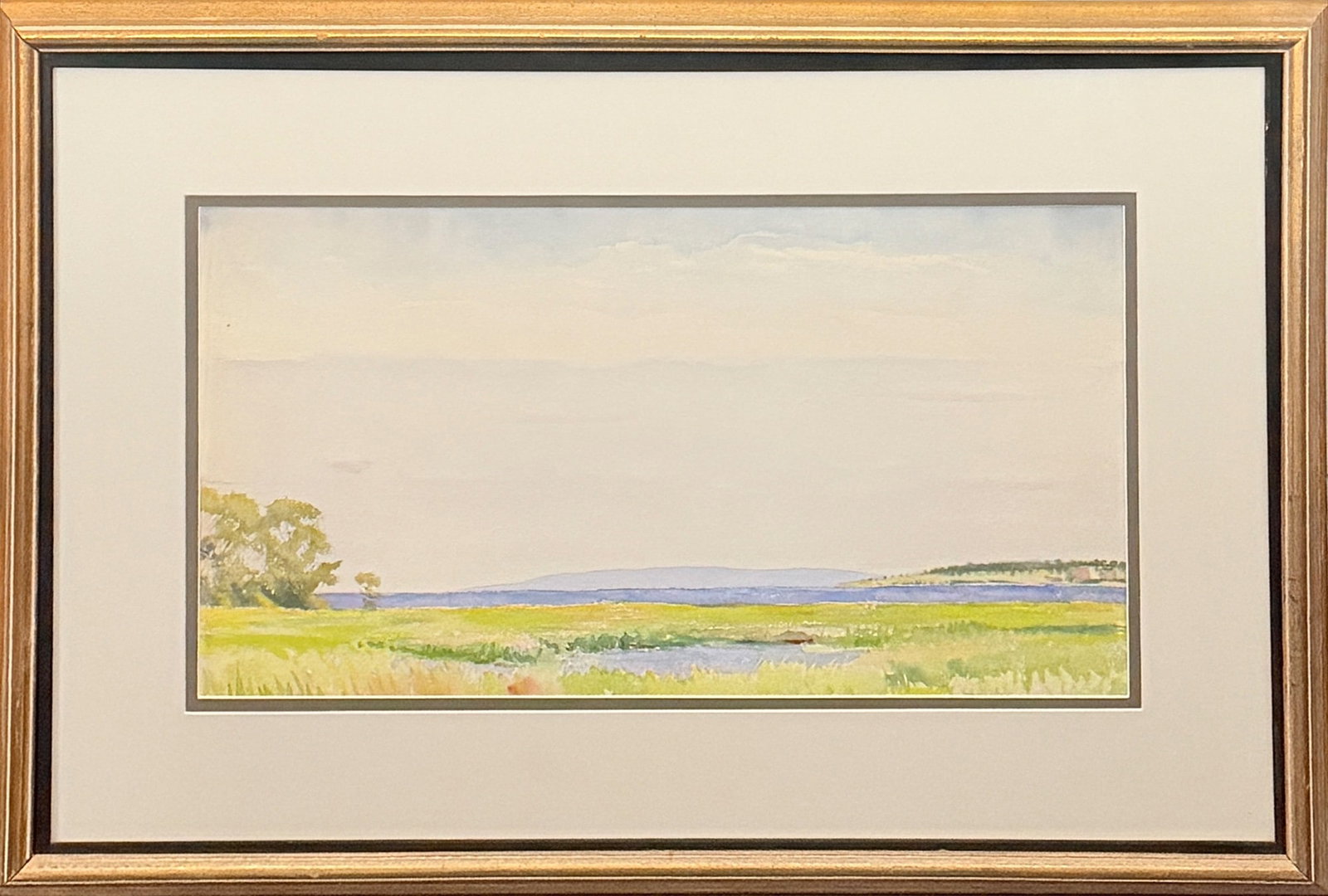 William McGregor Paxton: American 1969-1941 Cape Landscape Identified on labels on reverse Watercolor on paper Sight 11 1/4 x 21 1/2 inches Framed 20 1/2 x 30 inches Provenance: Vose Gallerie