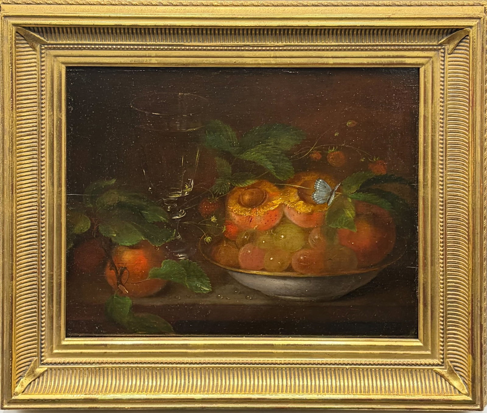 George Forster: American, 1817-1896 Still Life with Bowl of Fruit, 1857 Signed and dated G Forster 1857 (lr) Oil on panel 9 1/2 x 12 inches Framed 13 1/2 x 15 3/4 inches