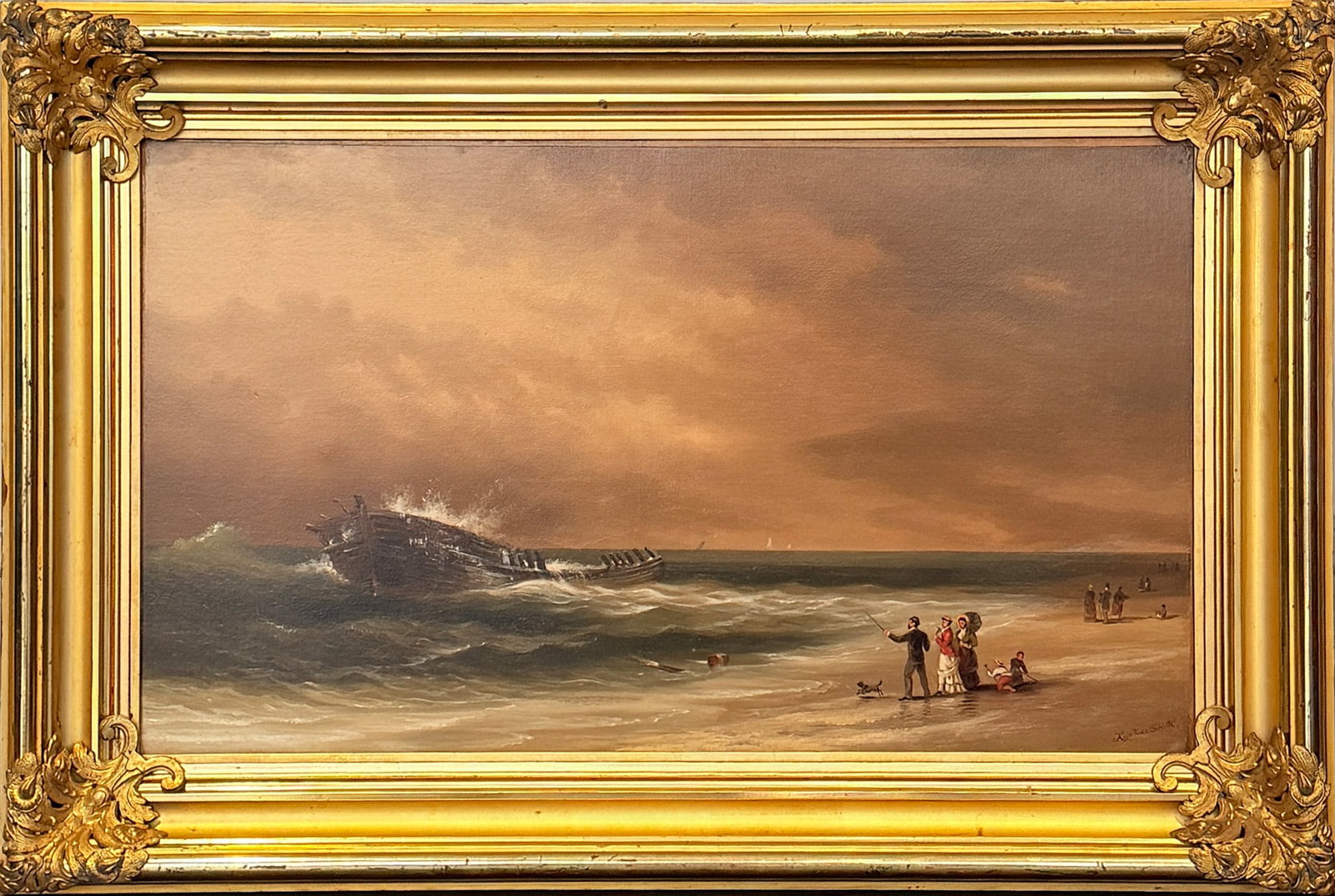 Xanthus Russell Smith: American, 1839-1929 The Shipwreck Signed Xanthus Smith (lr) Oil on canvas 16 x 27 inches Framed 22 1/2 x 33 1/2 inches Provenance: Sotheby's, New York, Arcade, October 30, 1996, lot 46